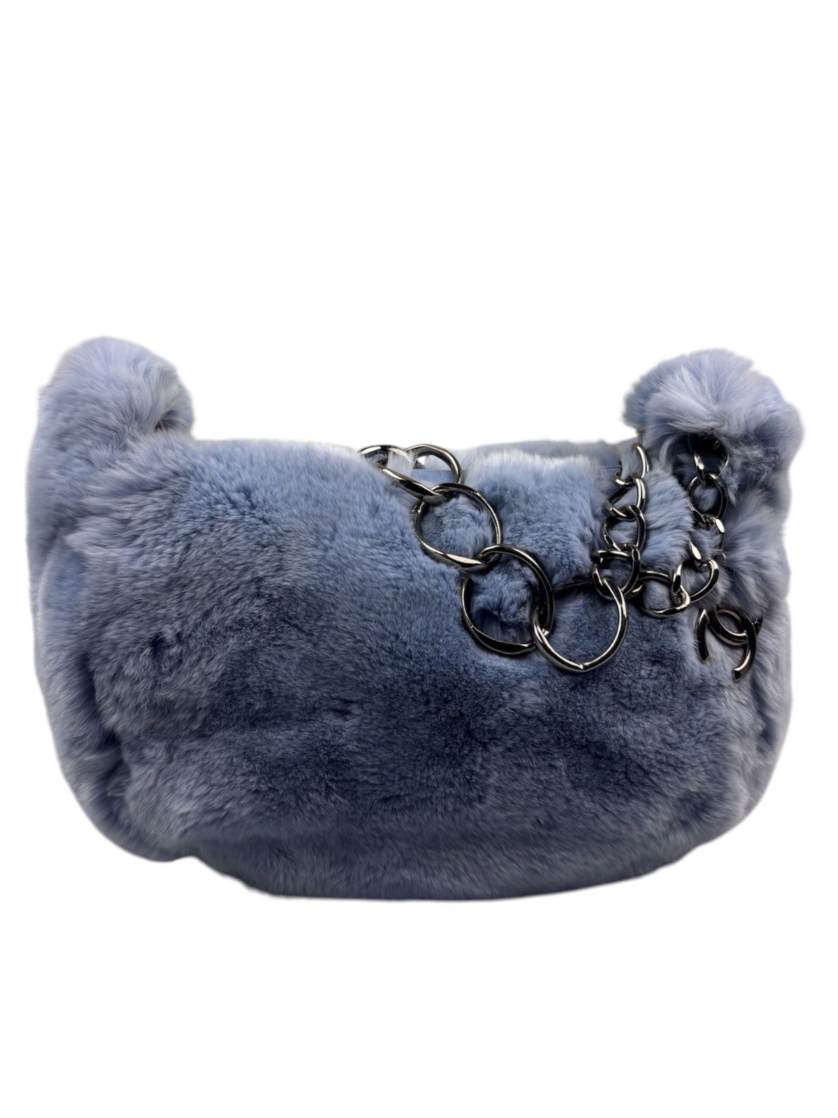 Chanel Blue Rabbit Fur Chain Mini Hobo