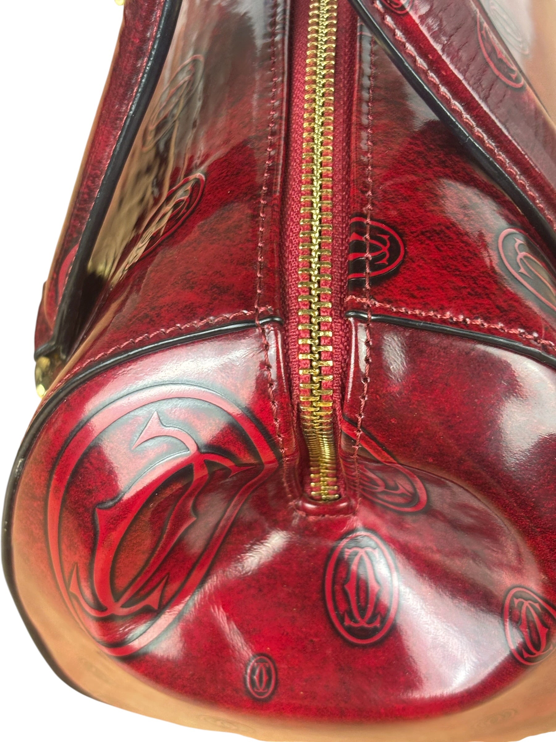 Cartier Red Patent Leather Logo Embossed Handbag