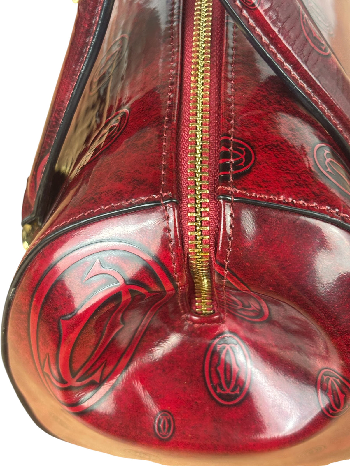 Cartier Red Patent Leather Logo Embossed Handbag