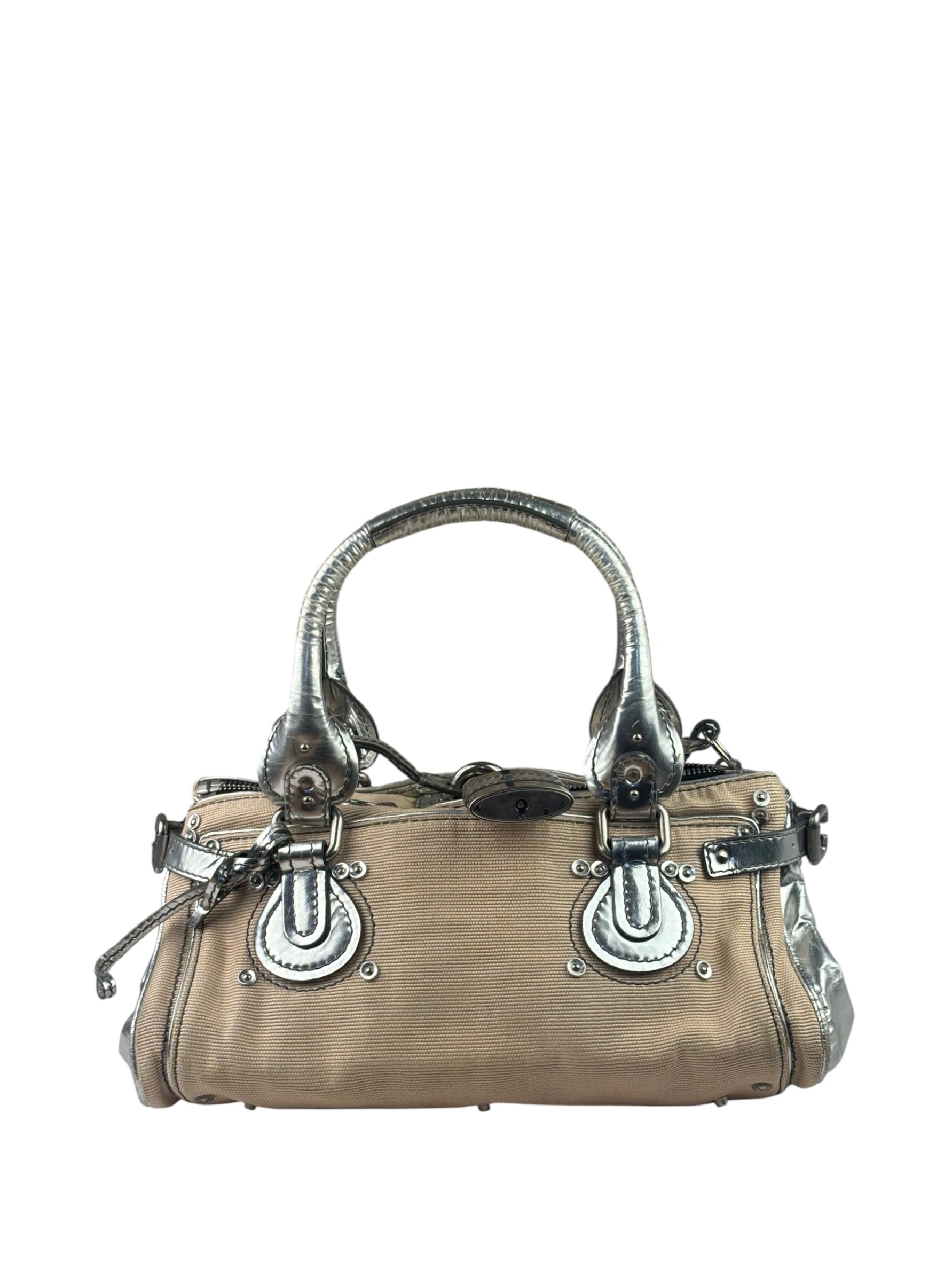 Chloe Beige/Silver Patent Leather Paddington Handbag