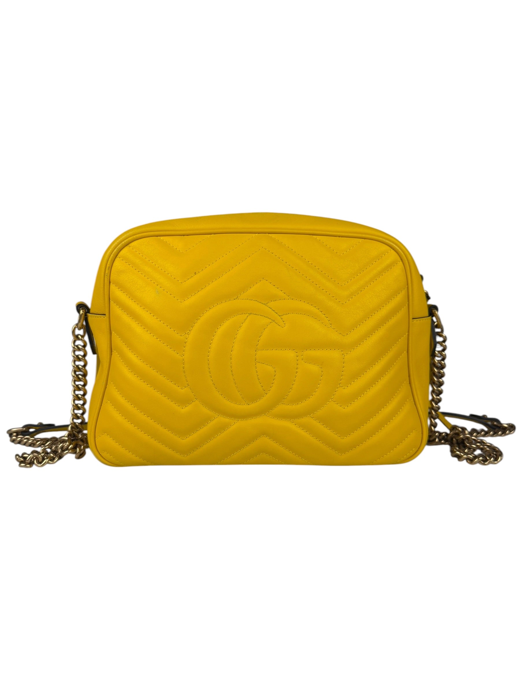 Gucci Bright Yellow GG Marmont Matelasse Shoulder Camera Bag