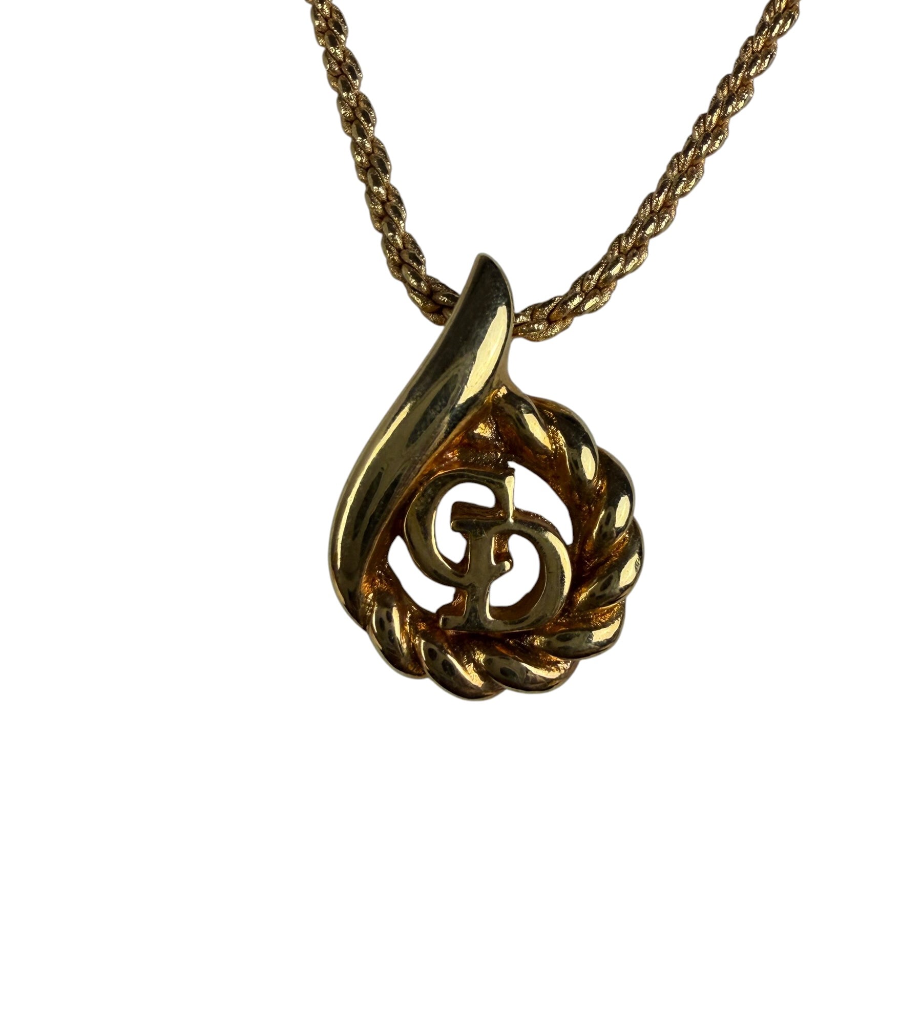 Christian Dior Rope-Twist CD Drop Motif Pendant Necklace