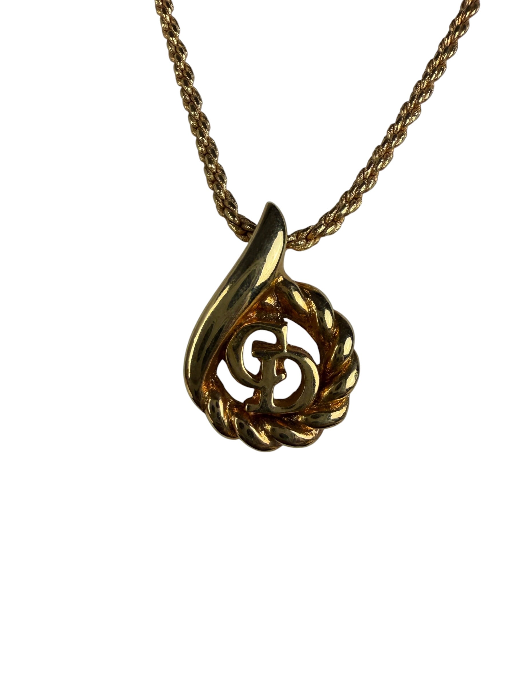 Christian Dior Rope-Twist CD Drop Motif Pendant Necklace