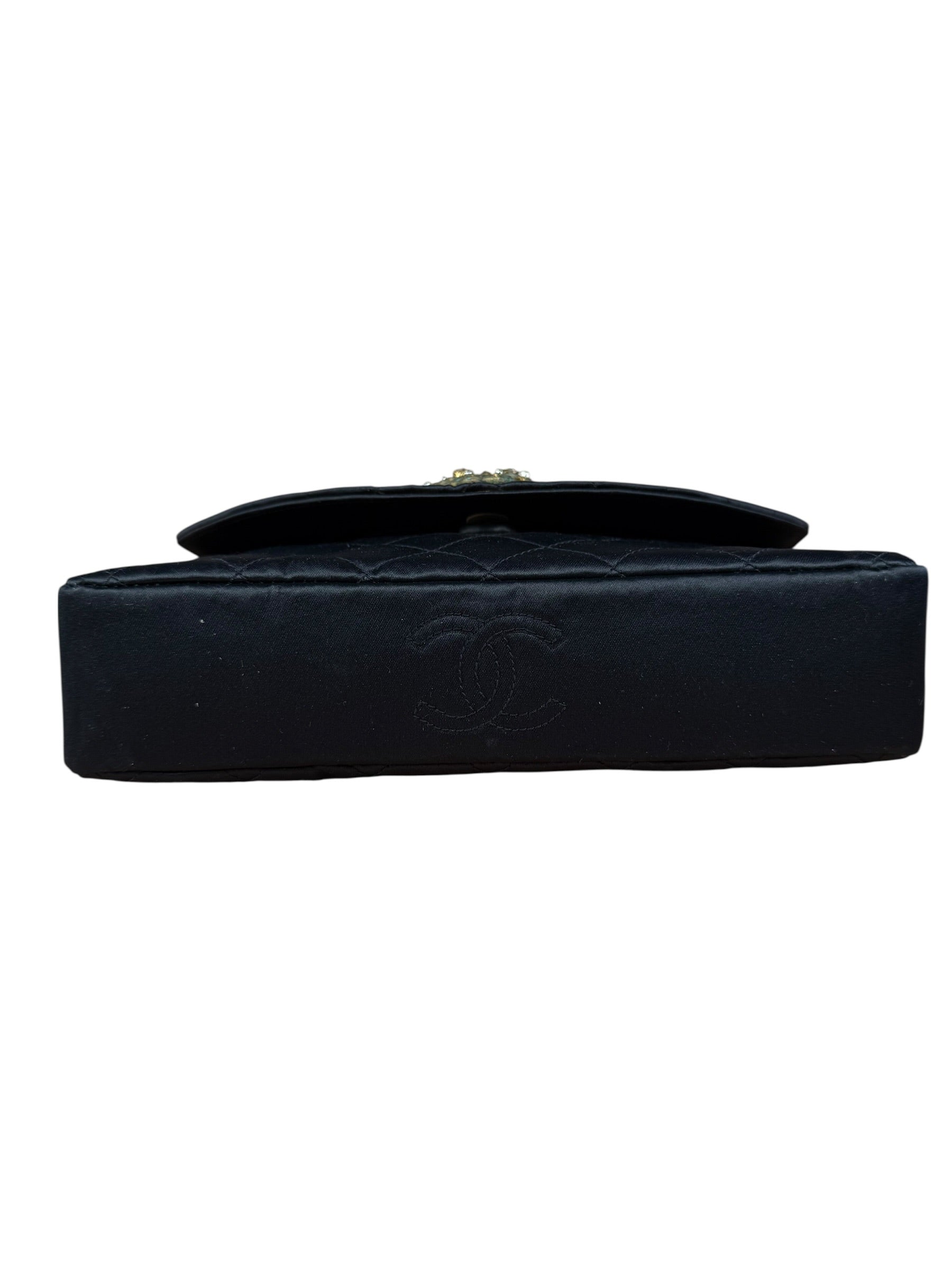 Chanel Black Quilted Satin Gripoix 1986