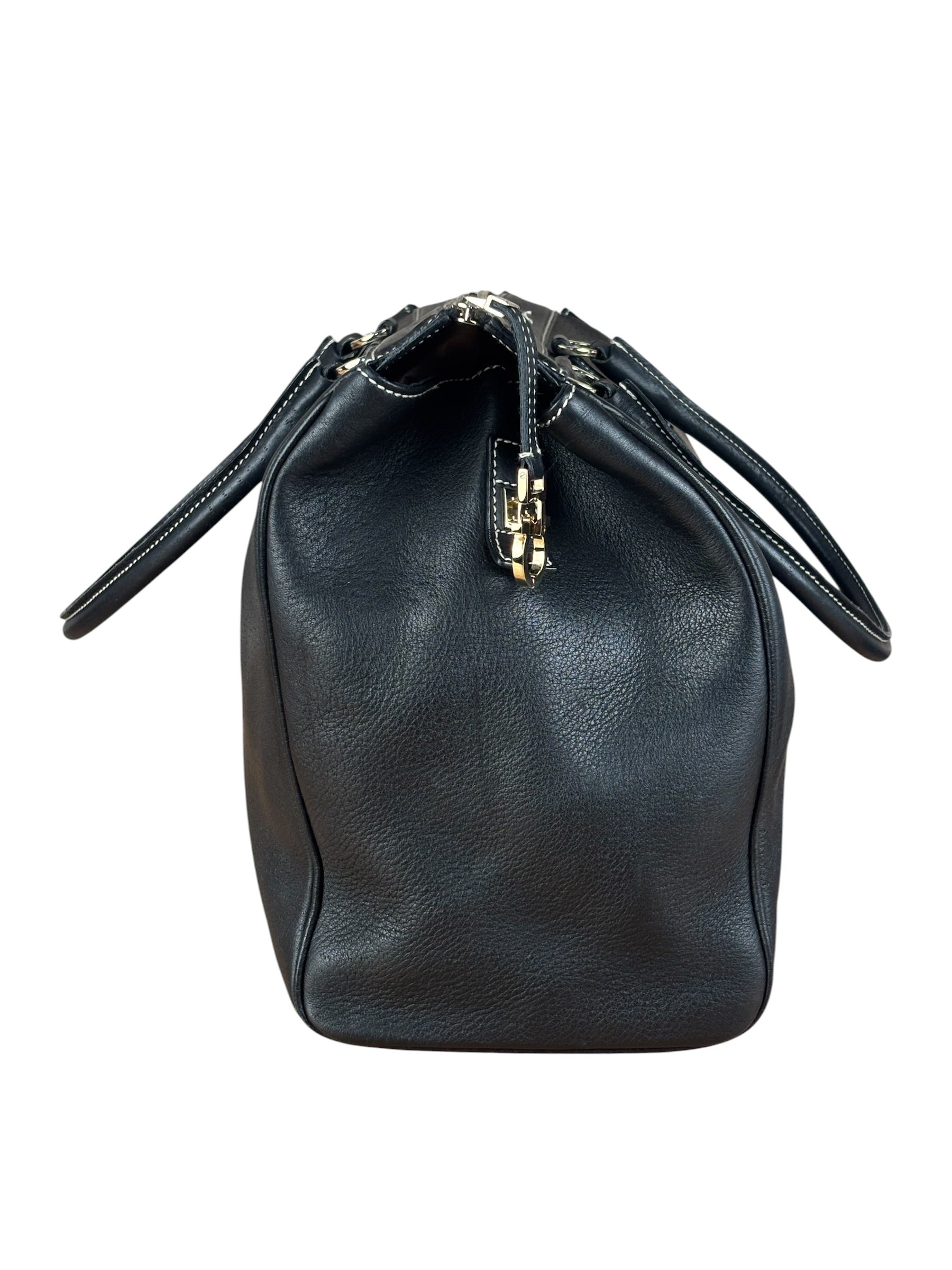 Salvatore Ferragamo Vintage Black Pebbled Leather Tote Bag