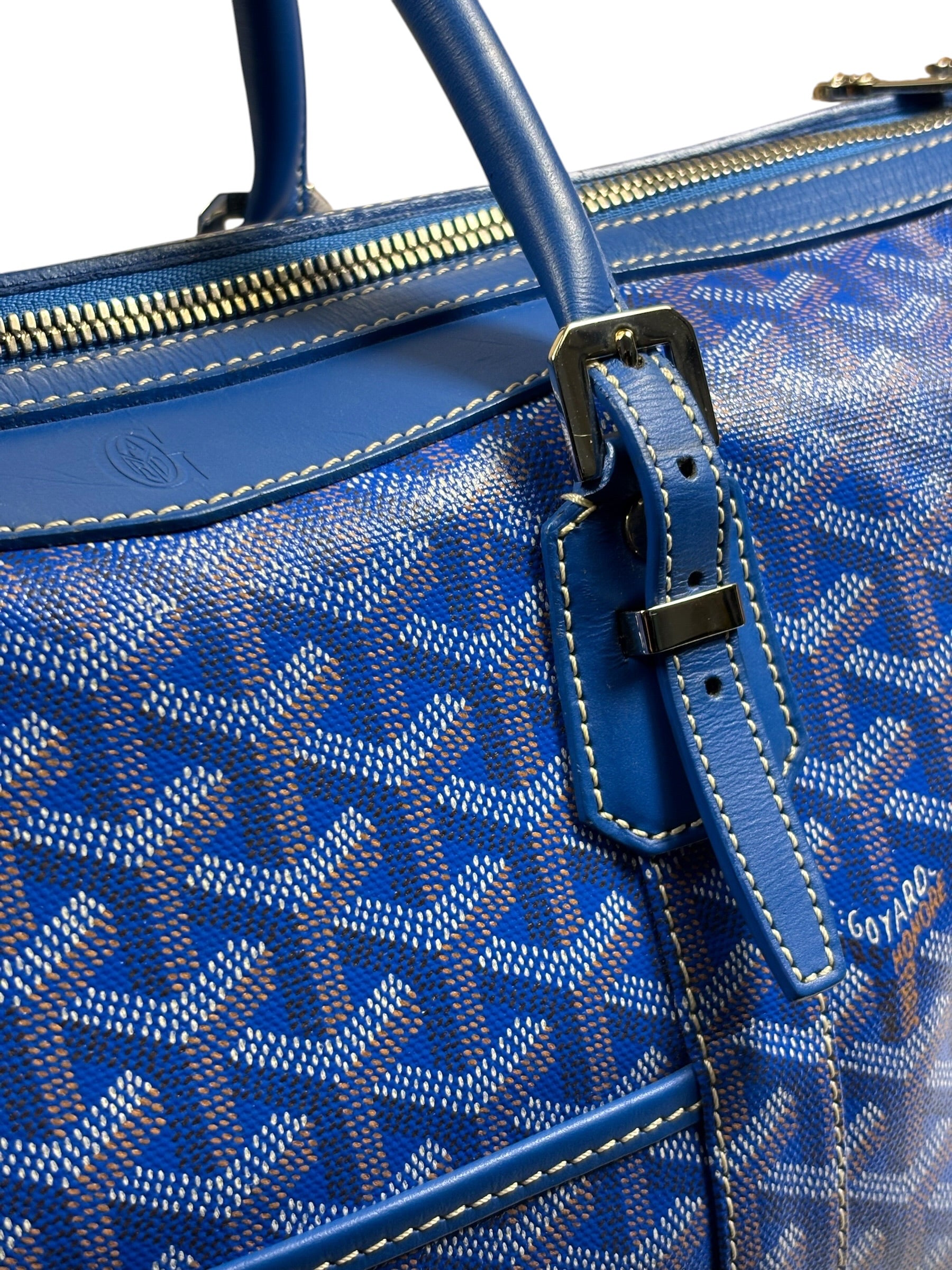 Goyard Blue Leather Goyardine Coated Canvas Shoulder Bag