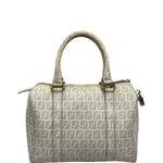 Fendi Beige Leather Trim Zucca Boston Bag