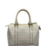 Fendi Beige Leather Trim Zucca Boston Bag