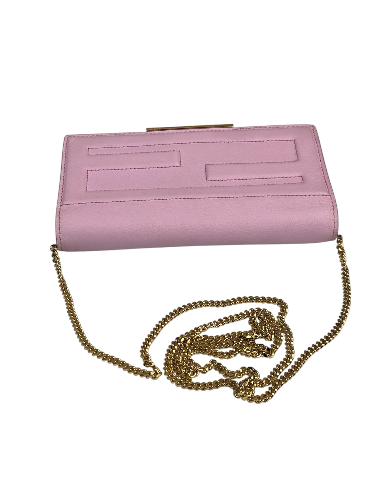 Fendi Pink Leather Tube Flap Wallet On Chain