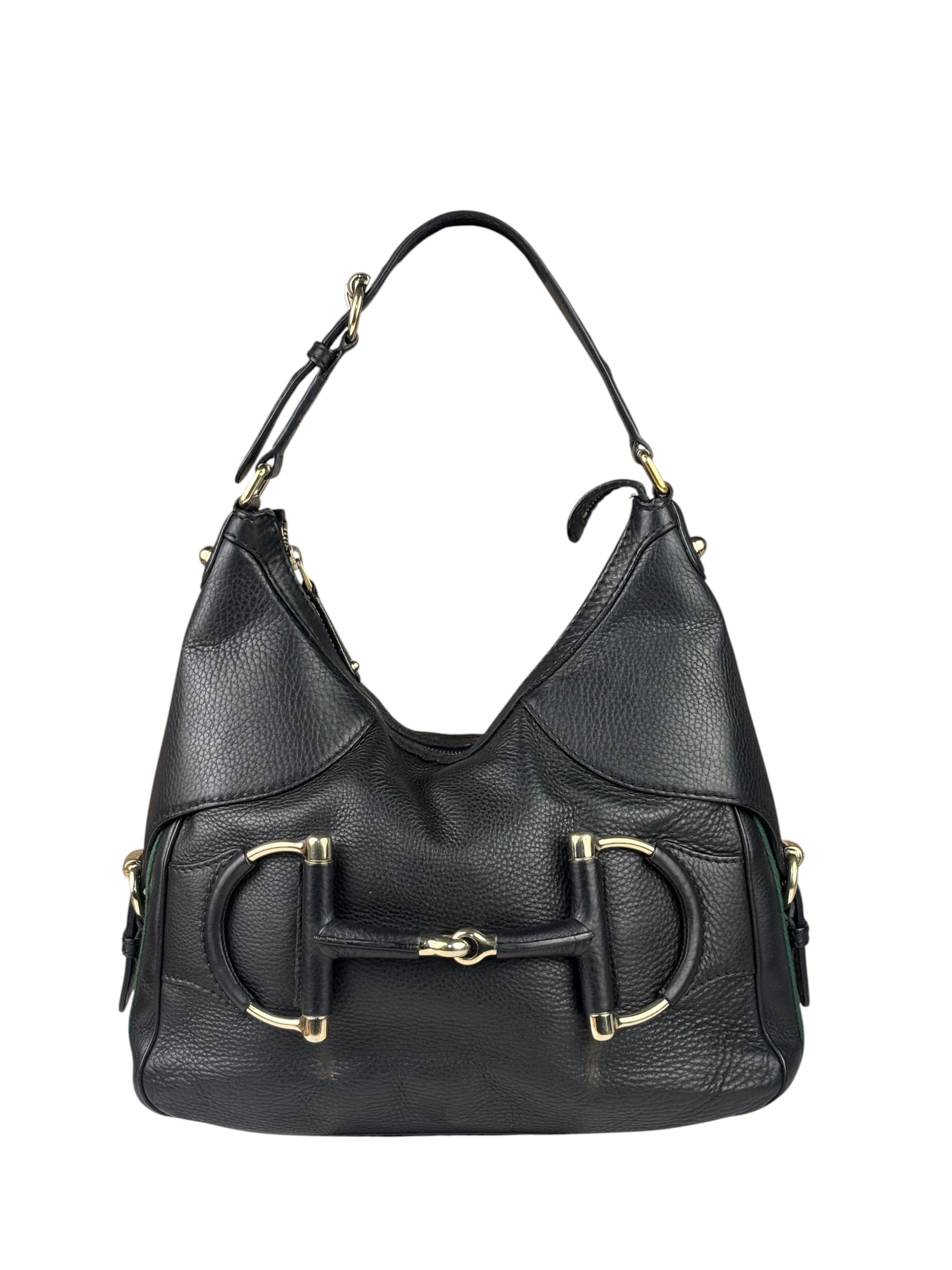 Gucci Black Leather Heritage Horsebit Hobo Bag