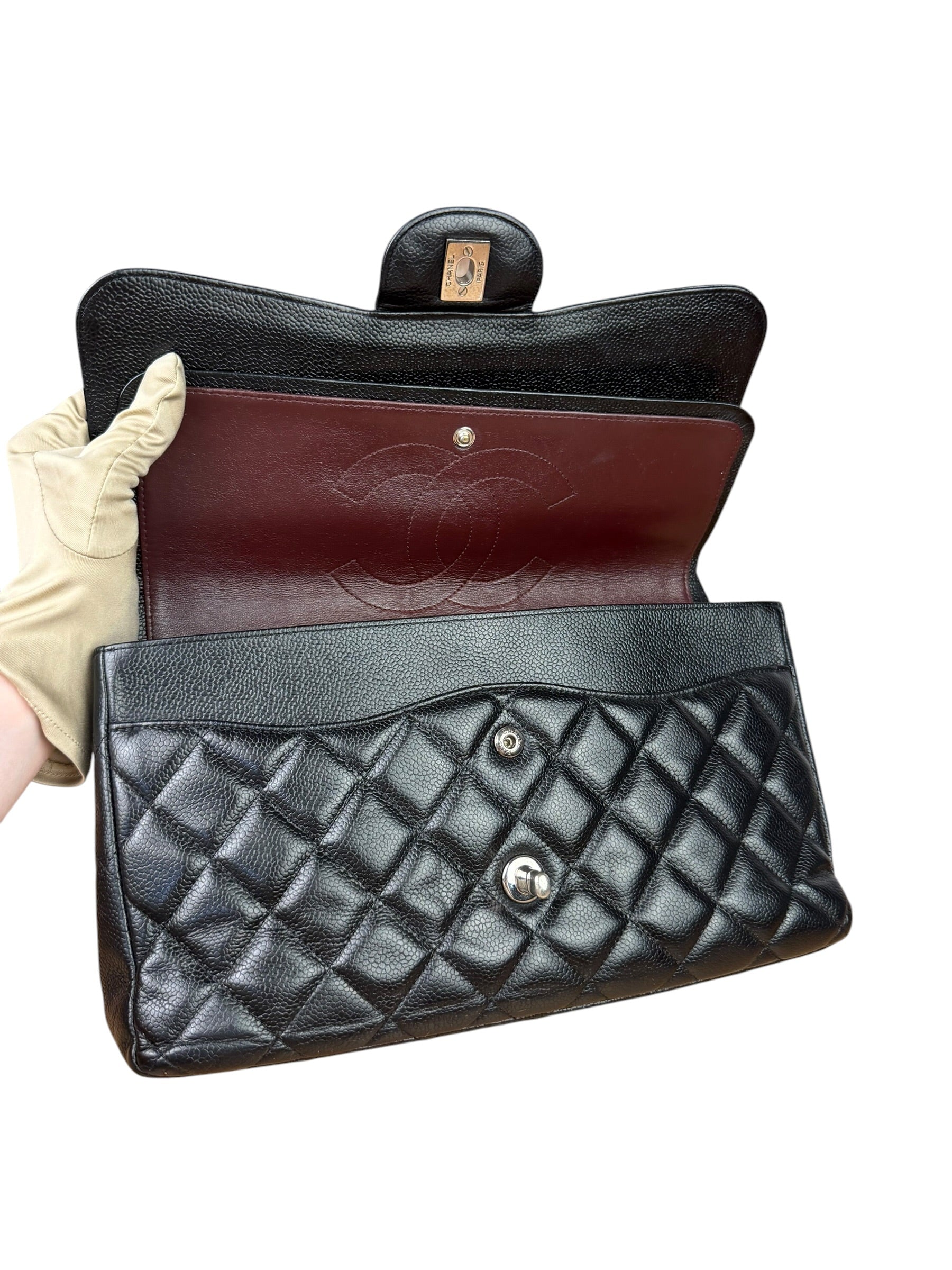 Chanel Black Caviar Quilted Leather Classic Jumbo Double Flap Bag 2011