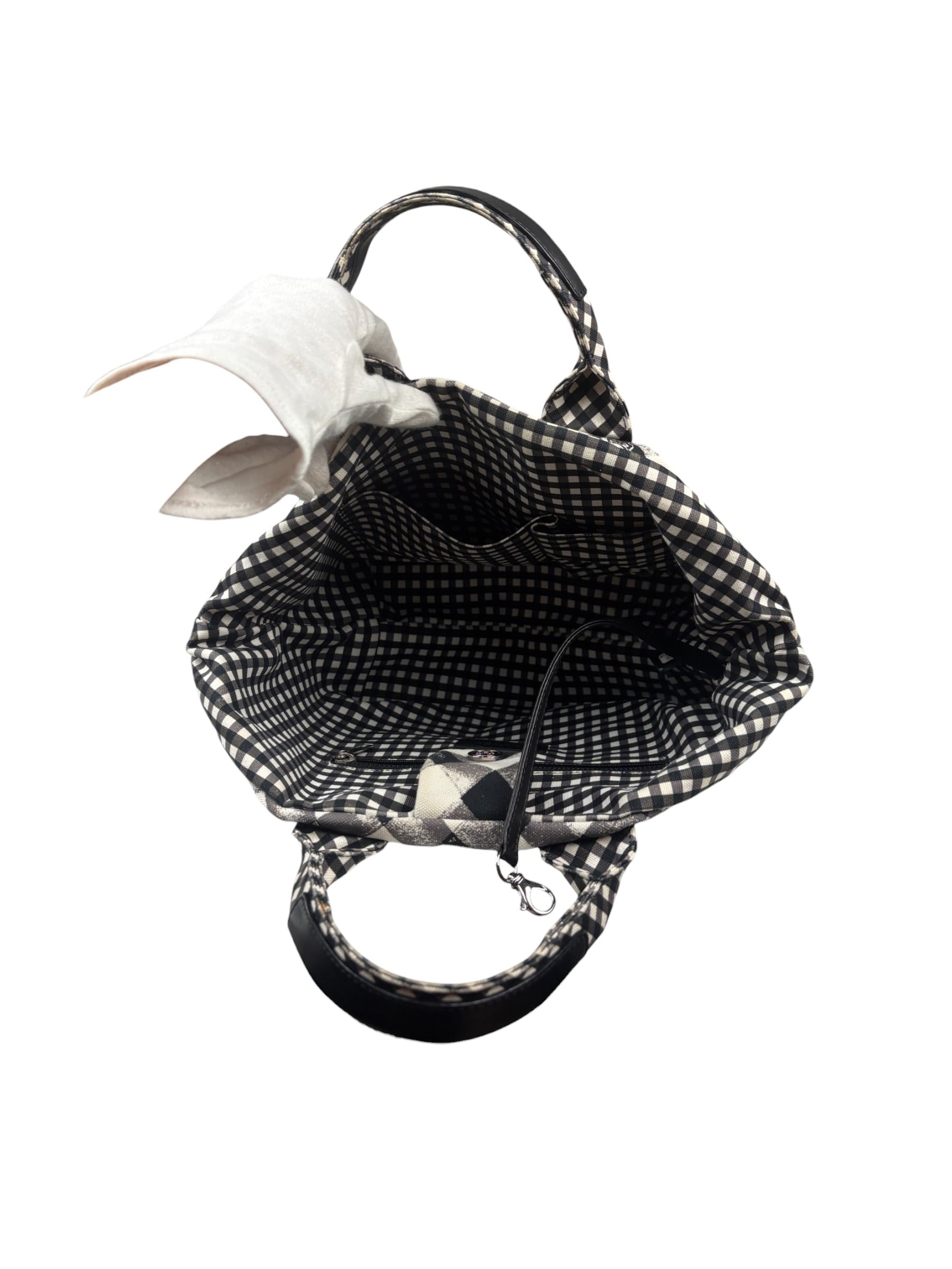 Chanel Bicolor Leather Trim Gingham Canvas Coco Mark Handbag 2010