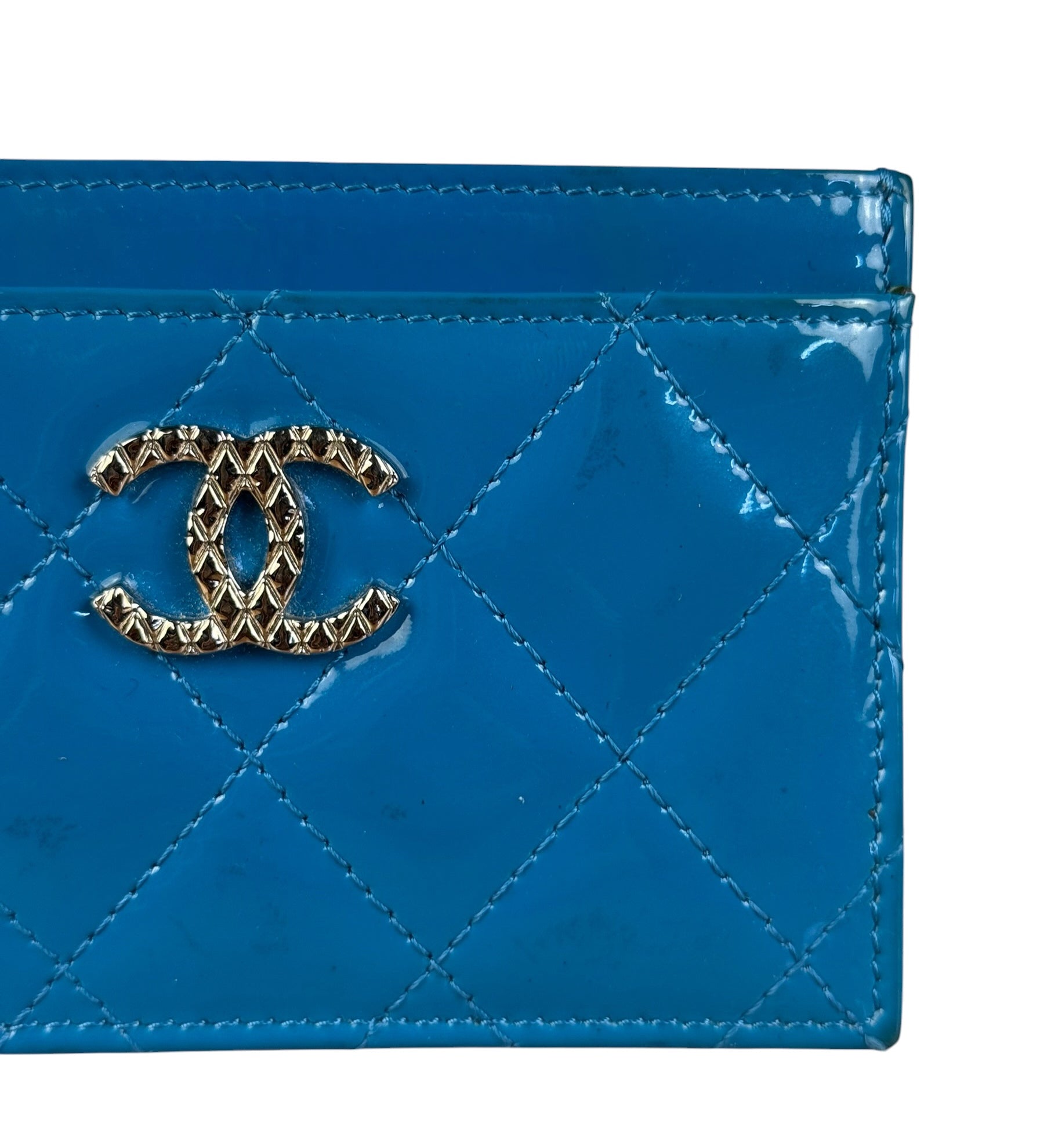 Chanel Blue Patent Quilted CC Cardholder 2016