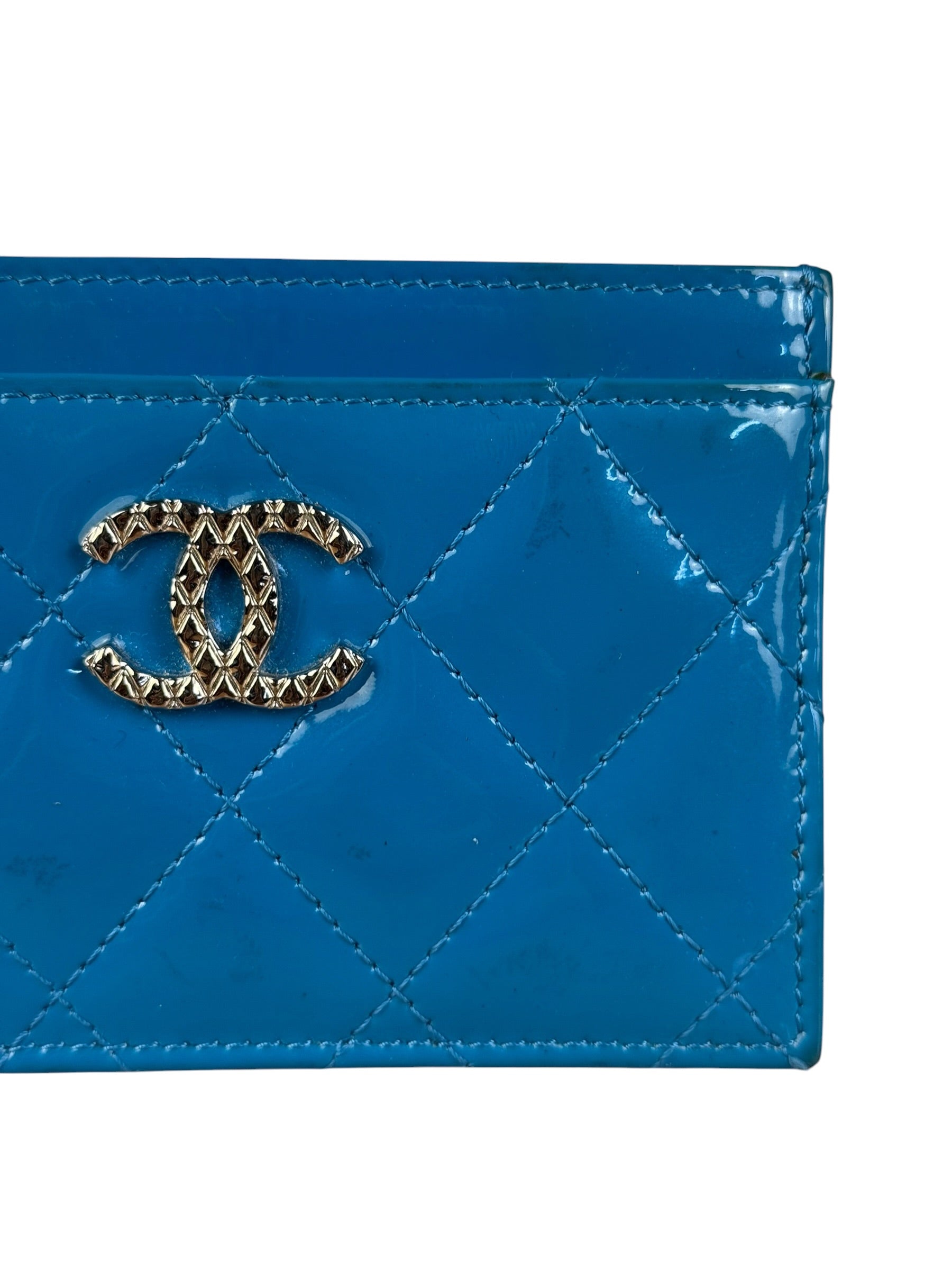 Chanel Blue Patent Quilted CC Cardholder 2016