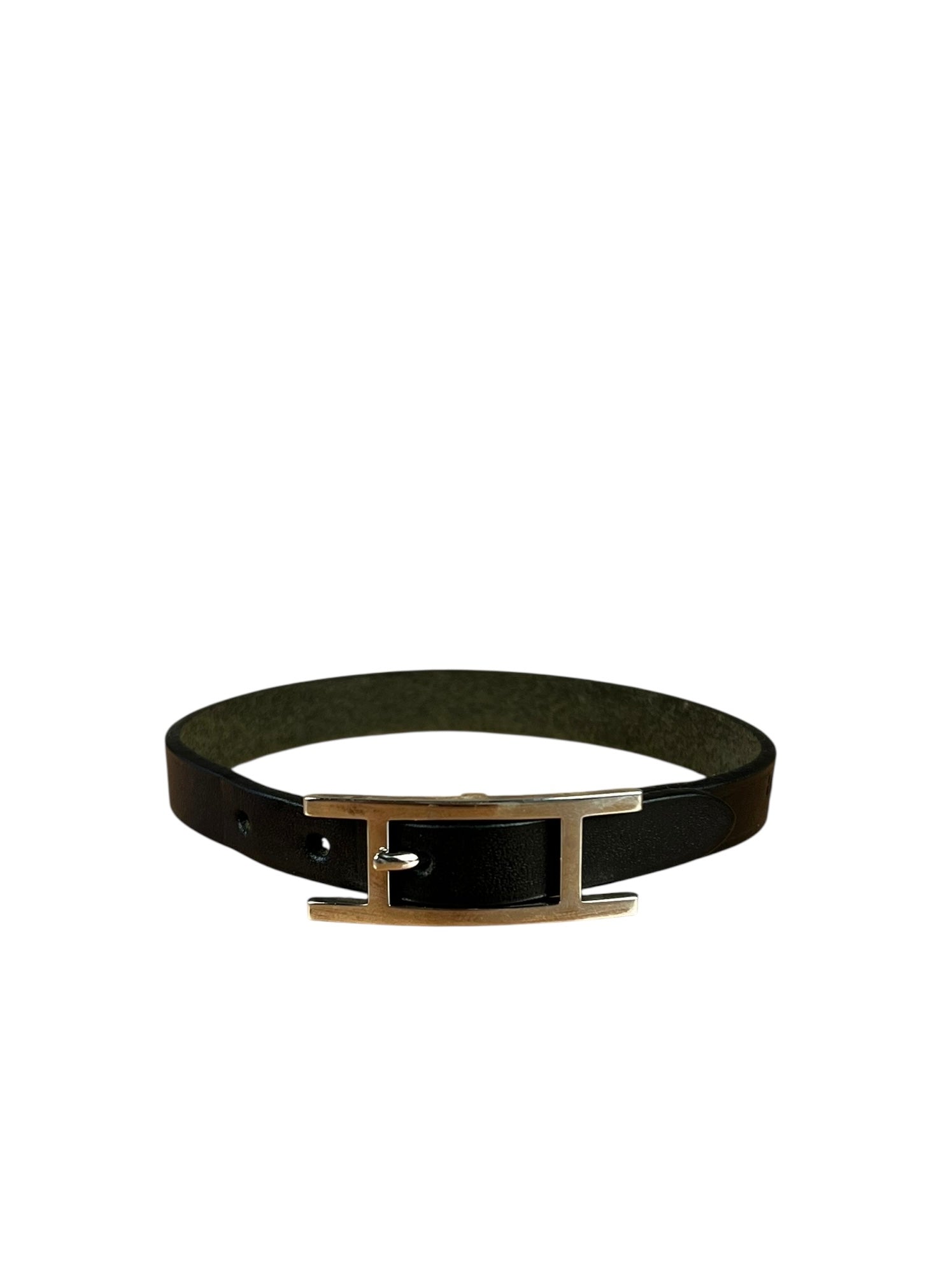 Hermes Black/Silver Behapi Leather Bracelet