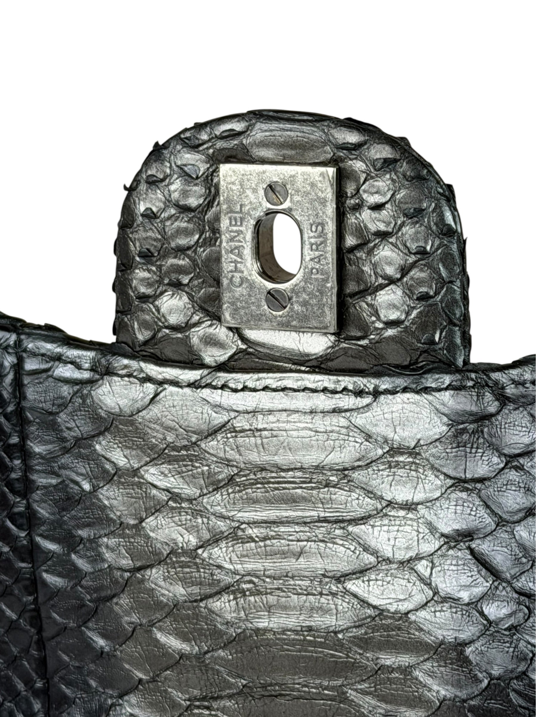 Chanel Black Python Leather Kiss-Lock Flap Bag 2015