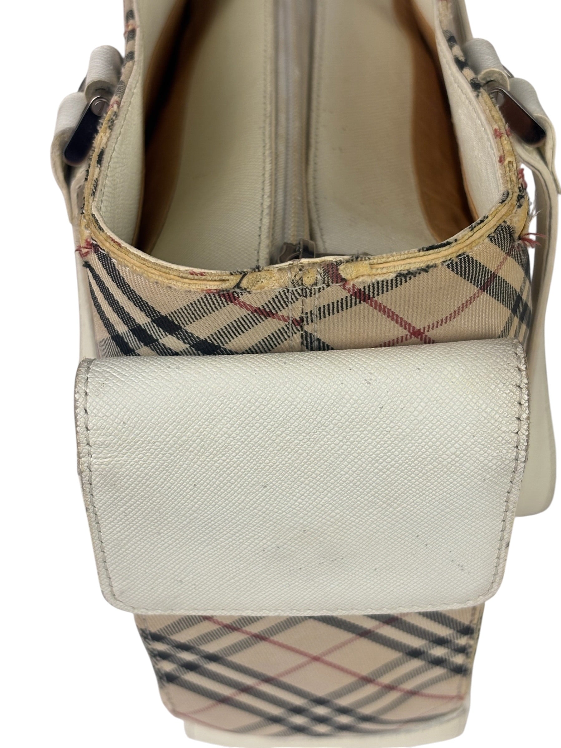 Burberry White Leather Trim Nova Check Shoulder Bag