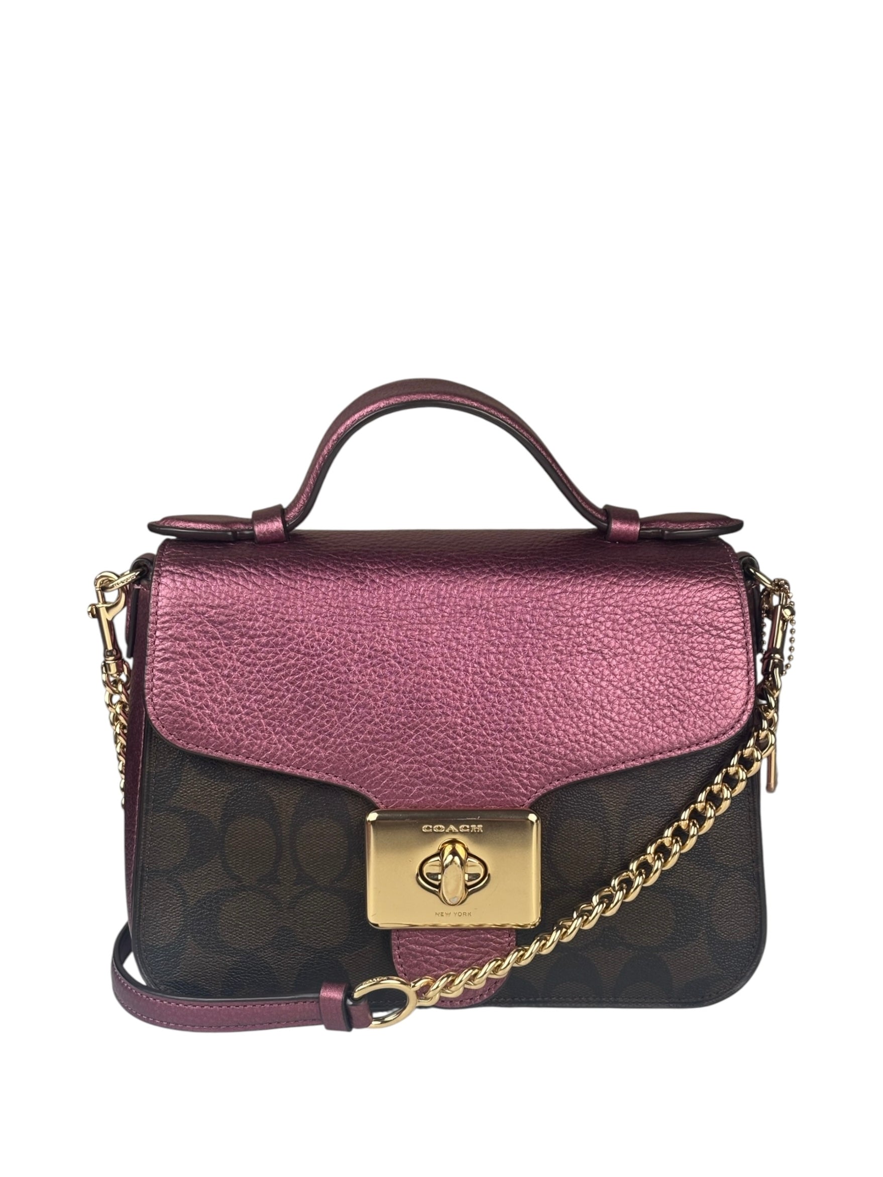 Coach Metallic Berry Leather Signature Cassidy Two-Way Bag