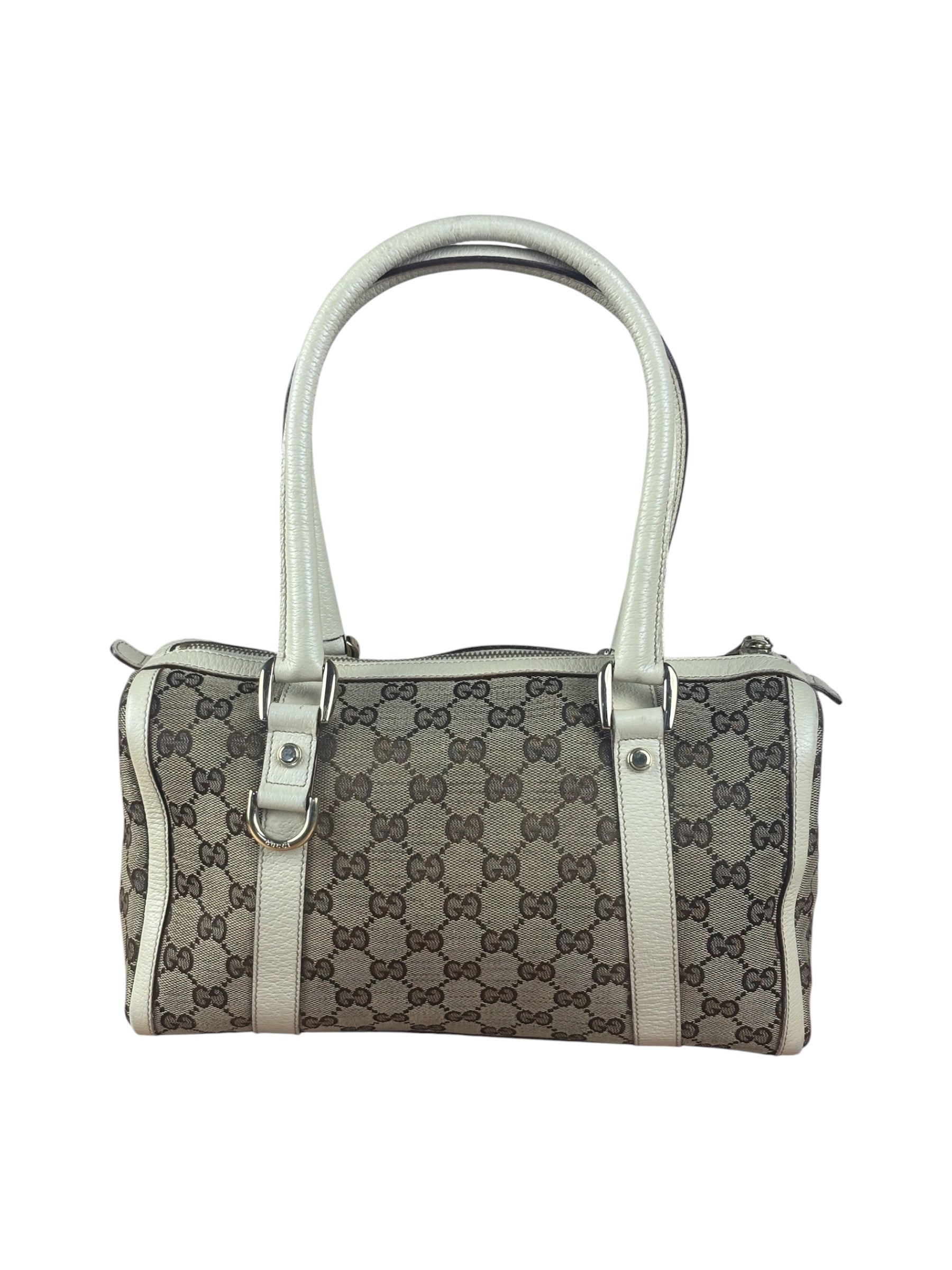 Gucci Bicolor Leather Trim Canvas GG Monogram Shoulder Bag