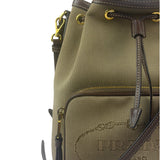 Prada Tan Beige Leather Trim Jaquard Canvas Bucket Bag