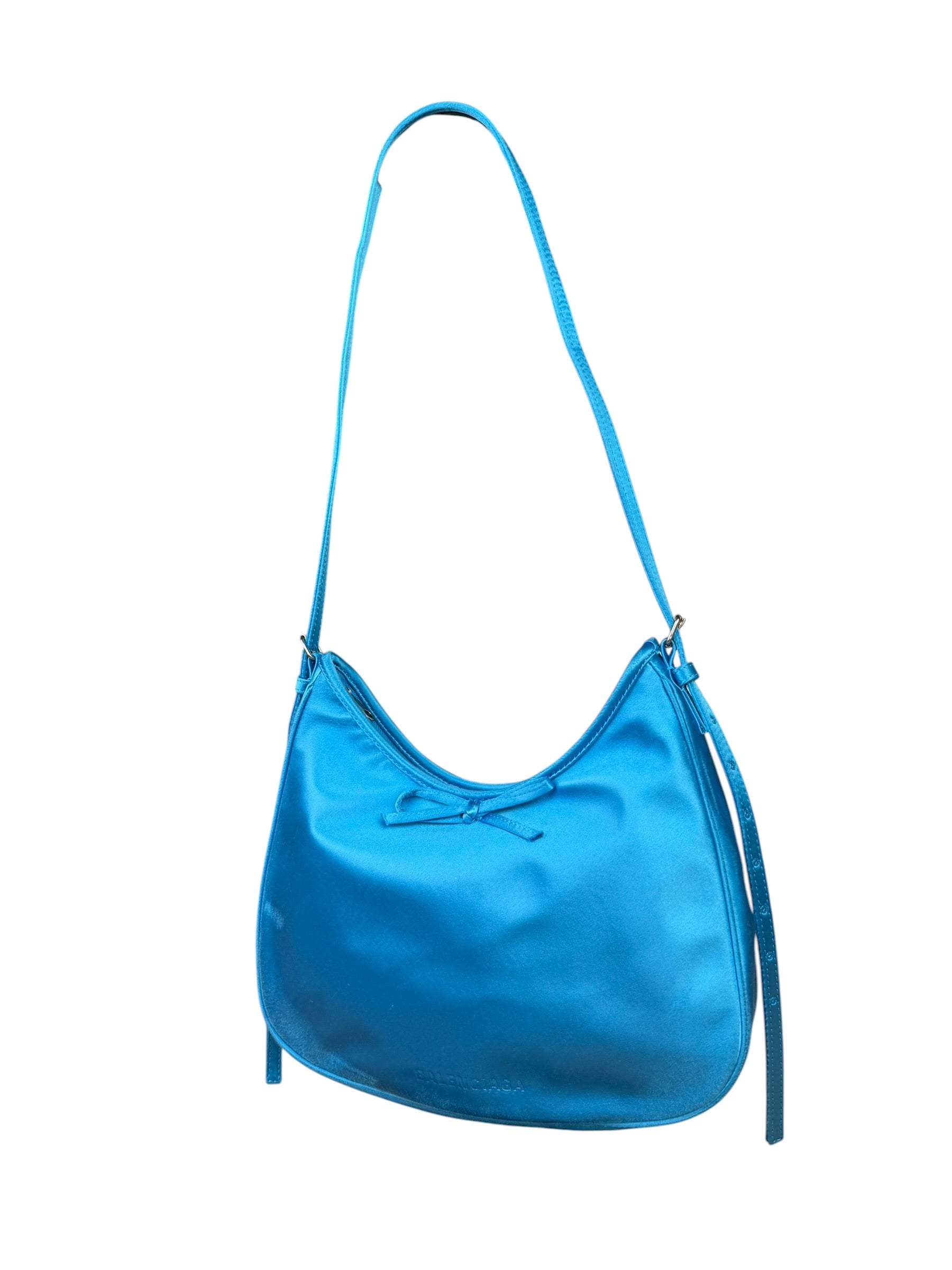 Balenciaga Blue Satin/Leather Trim Leopolda Small Hobo Bag