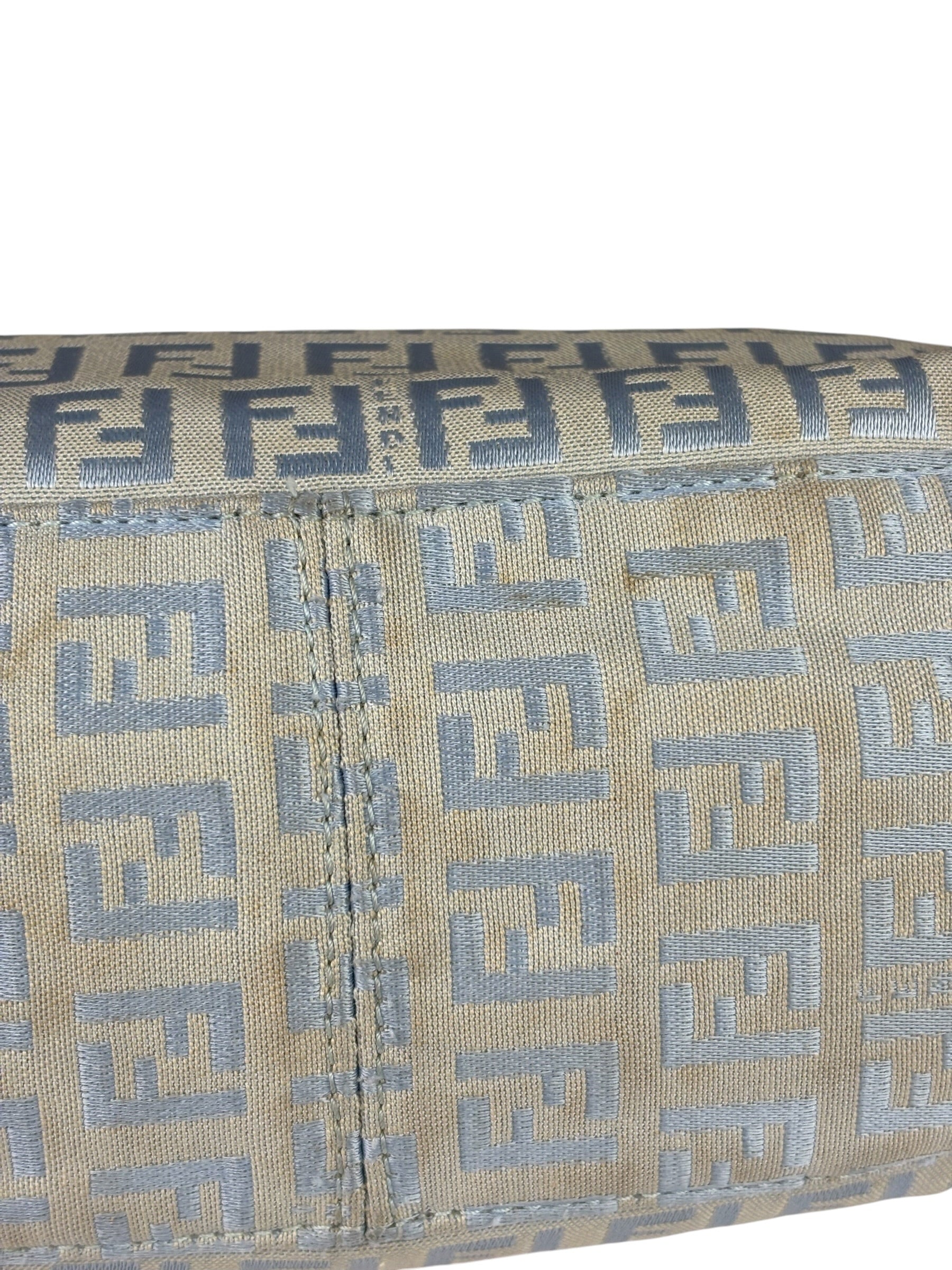 Fendi Leather Light Blue Trim Zucca Baguette