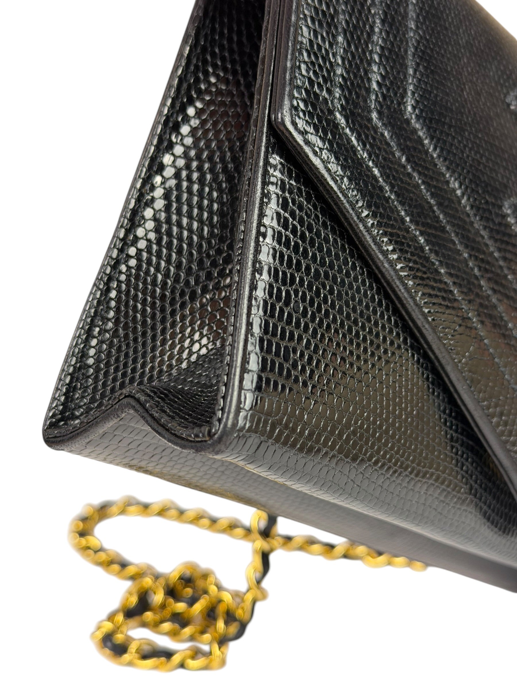 Chanel Black Lizard Leather Envelope Flap Bag 1986