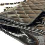 Chanel Black Patent Quilted Leather Double Flap Bag