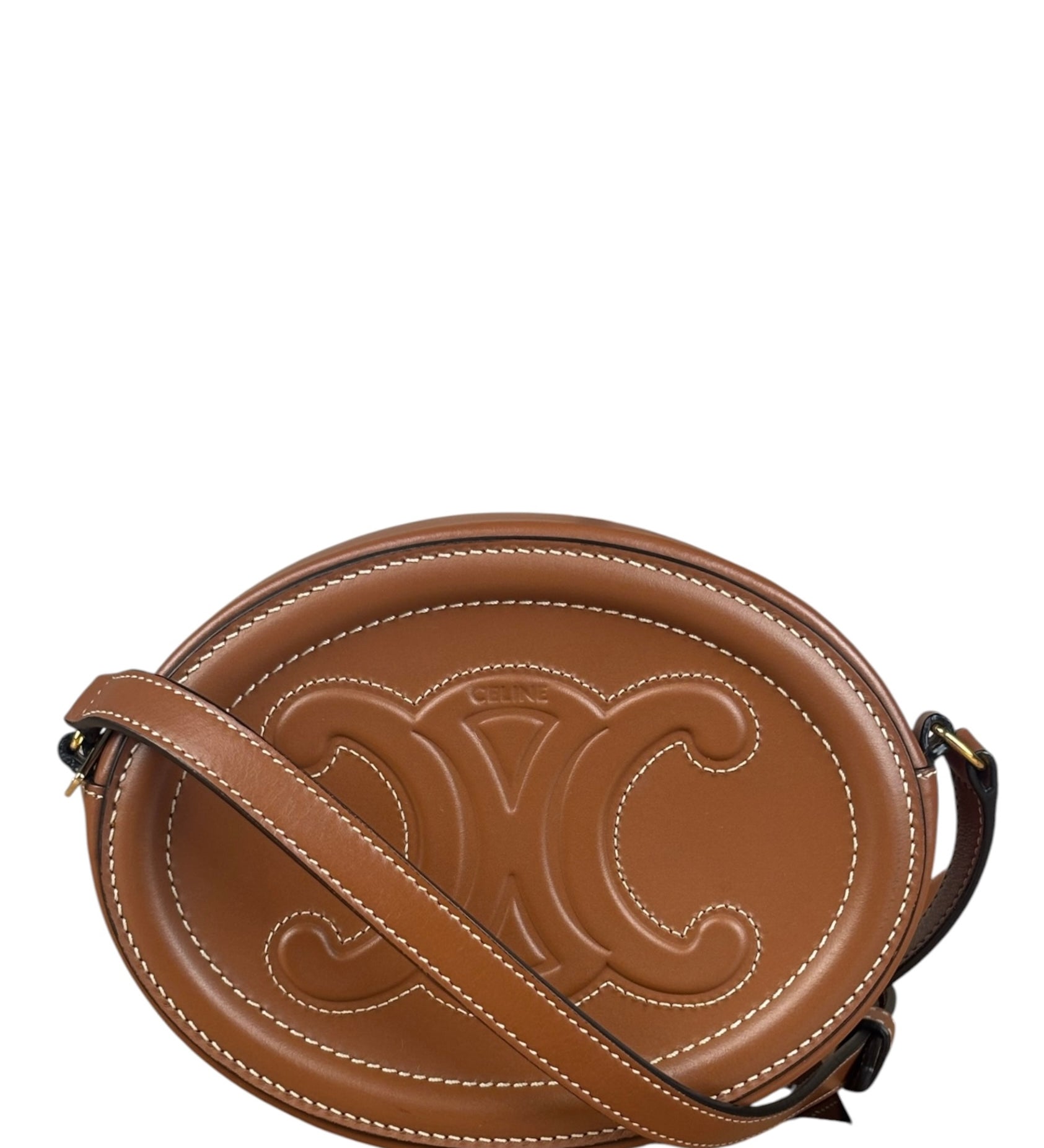 Celine Cuir Triomphe Oval Crossbody Brown