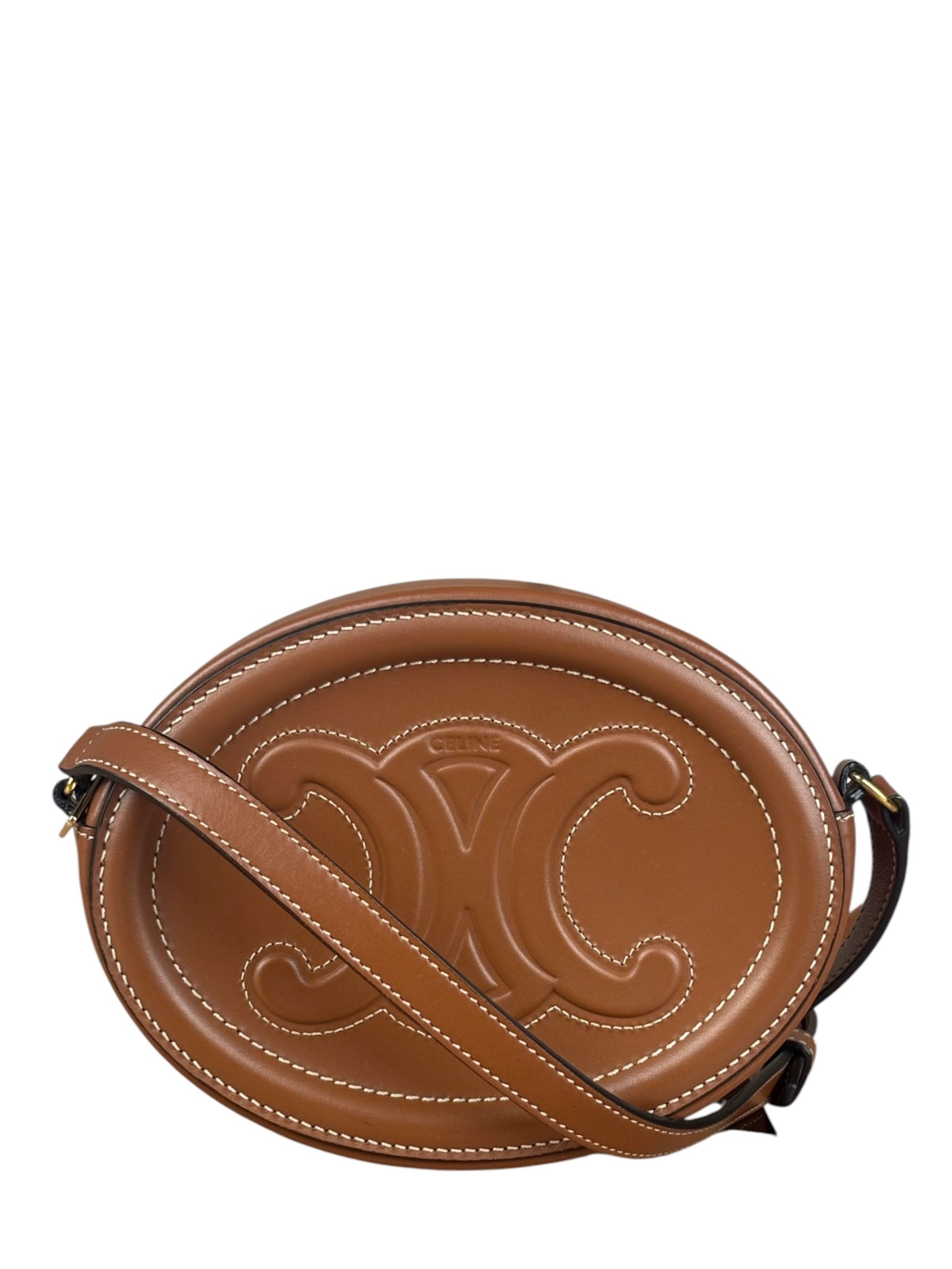 Celine Cuir Triomphe Oval Crossbody Brown