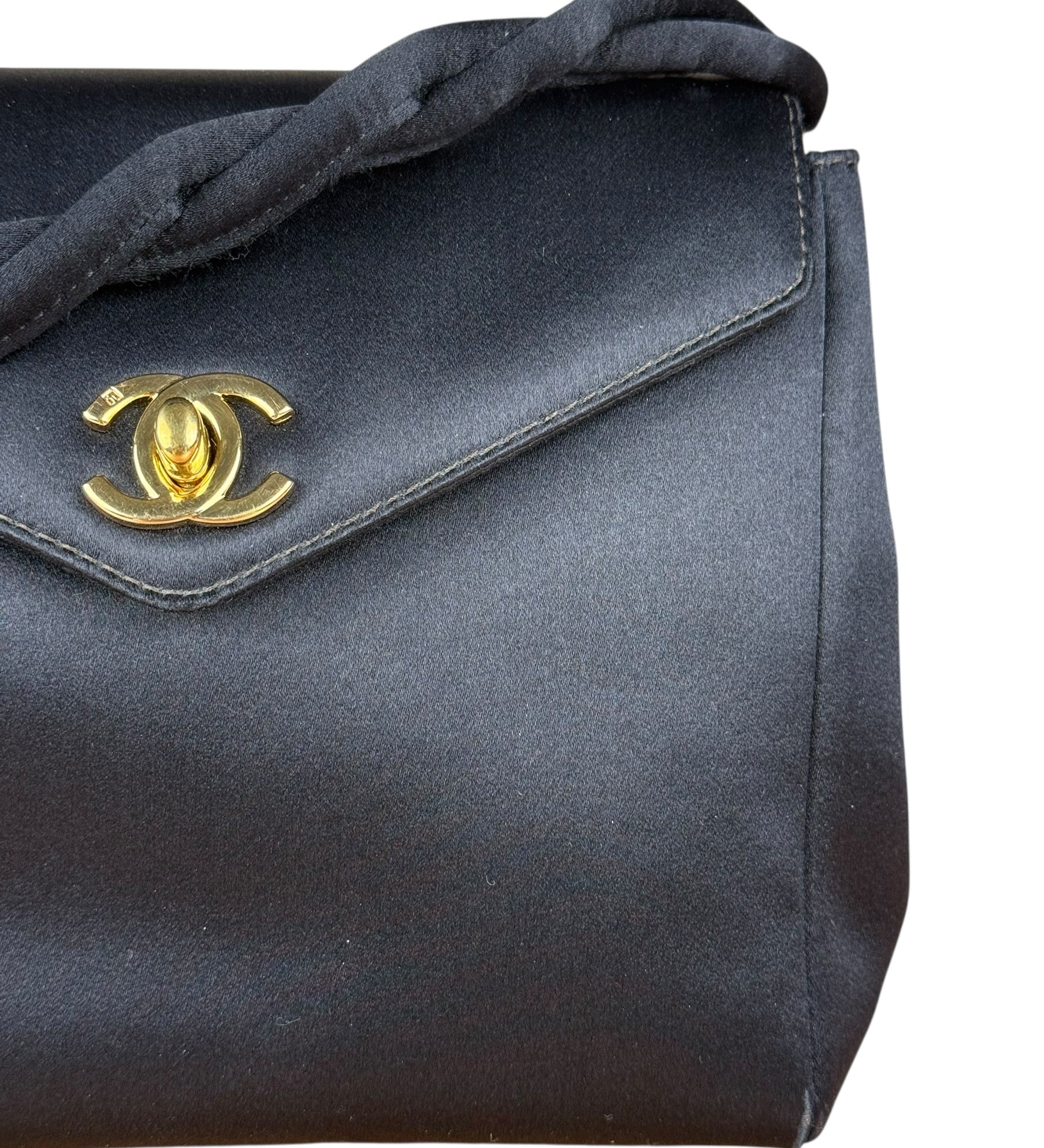 Chanel Vintage Black Mini Satin Flap Braided Shoulder Bag