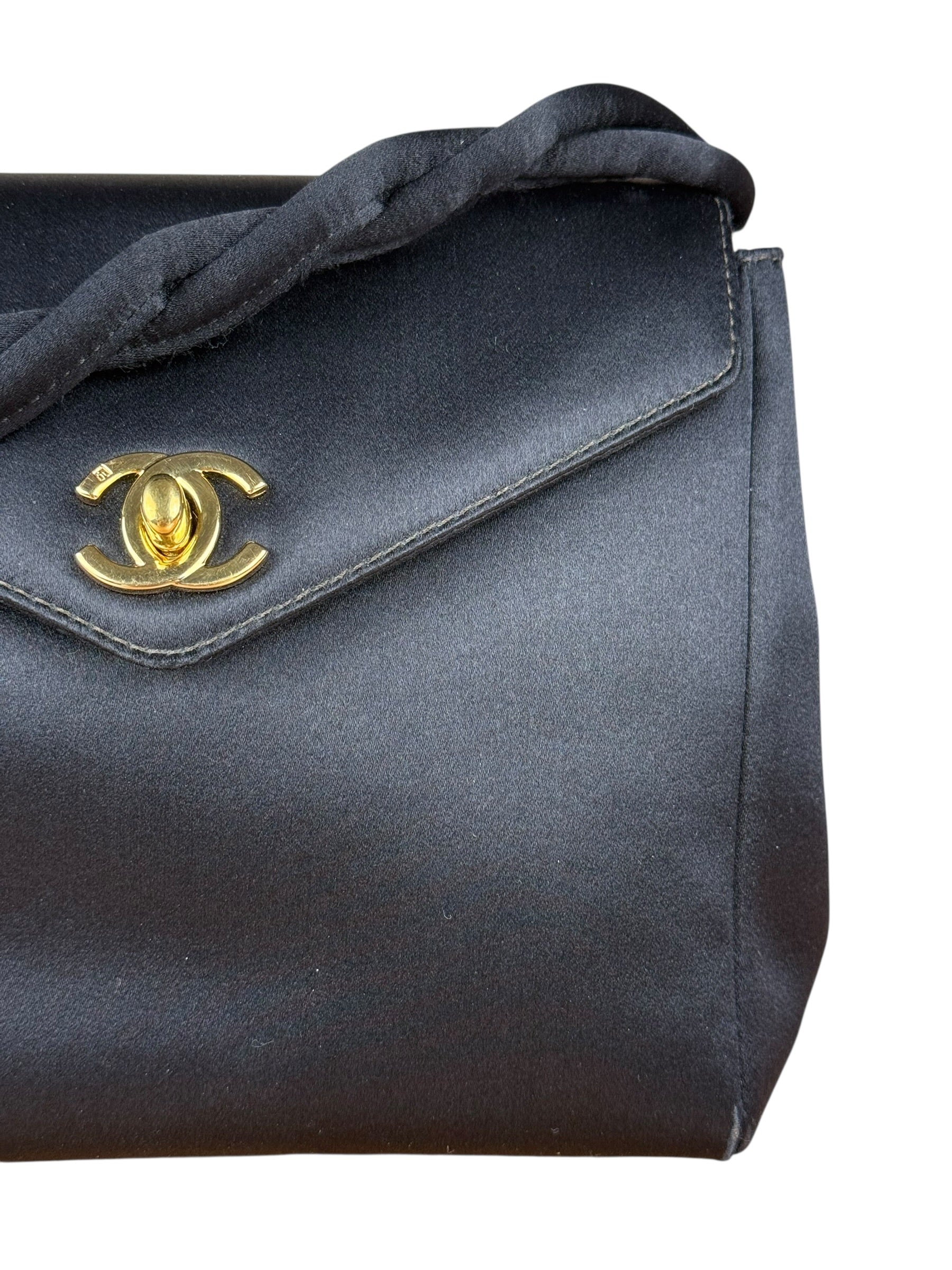 Chanel Vintage Black Mini Satin Flap Braided Shoulder Bag