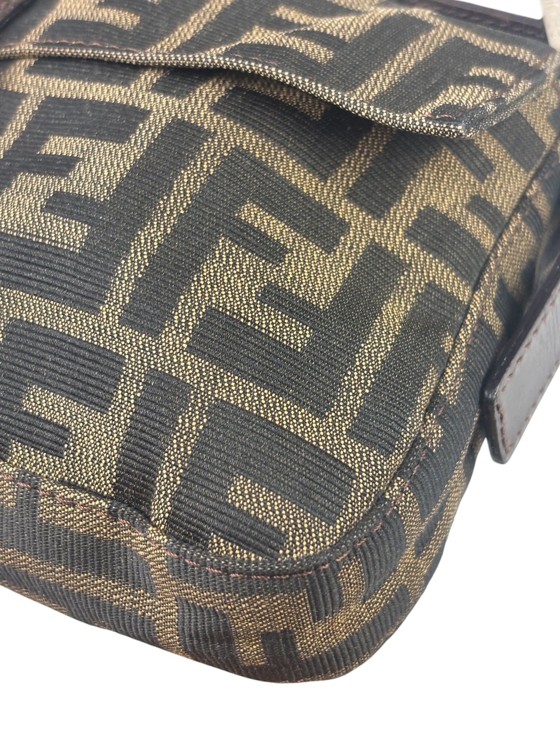 Fendi Brown Leather Trim Baguette