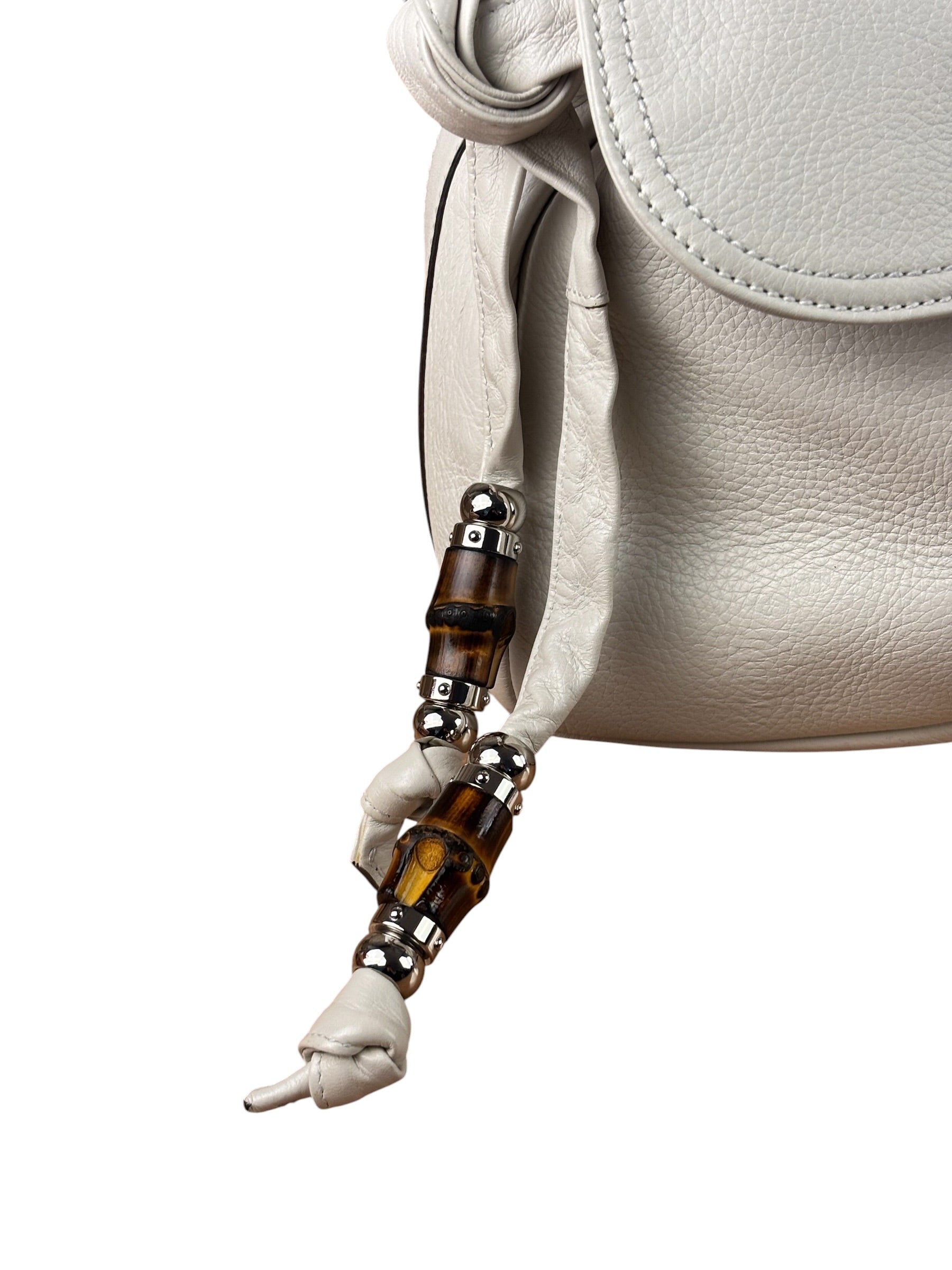 Gucci White Leather Bamboo Jungle Shoulder Bag