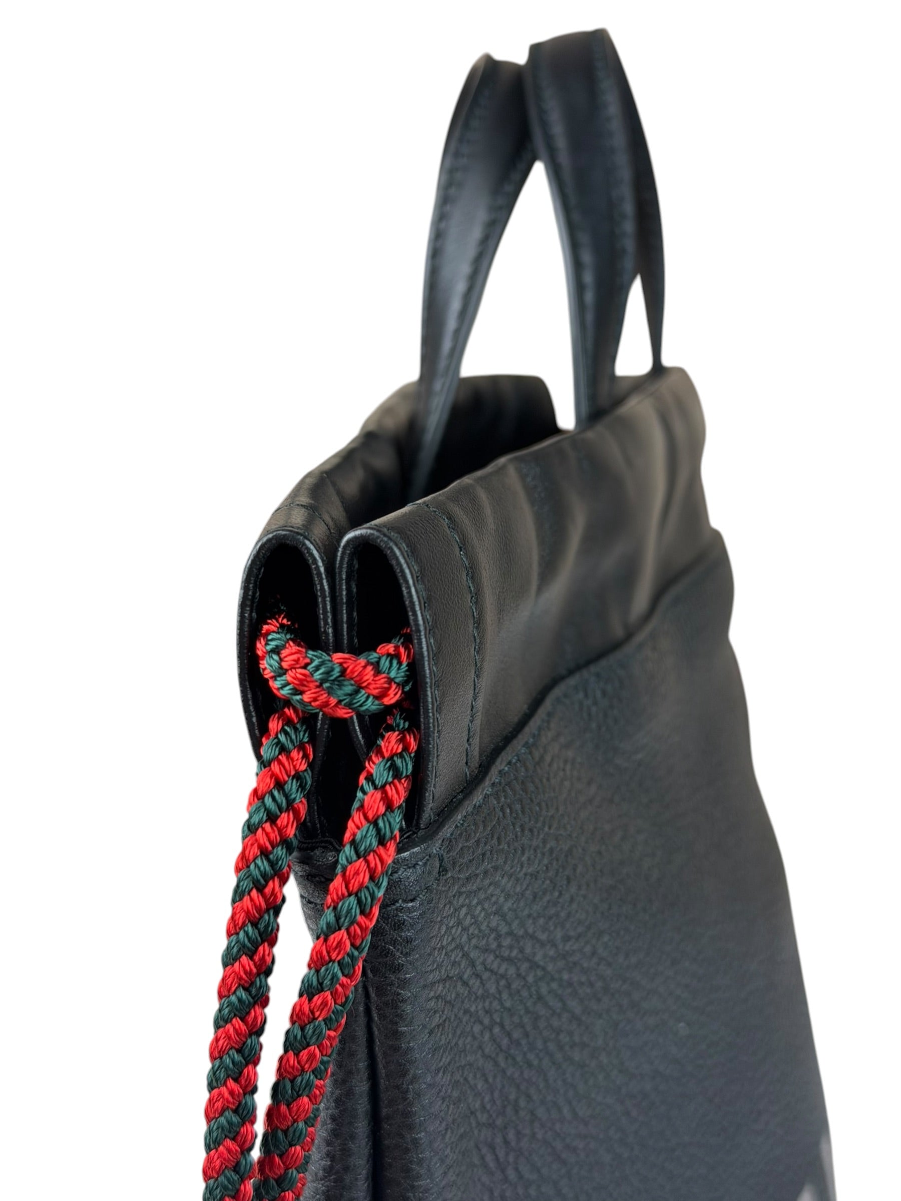 Gucci Black Leather Drawstring Backpack