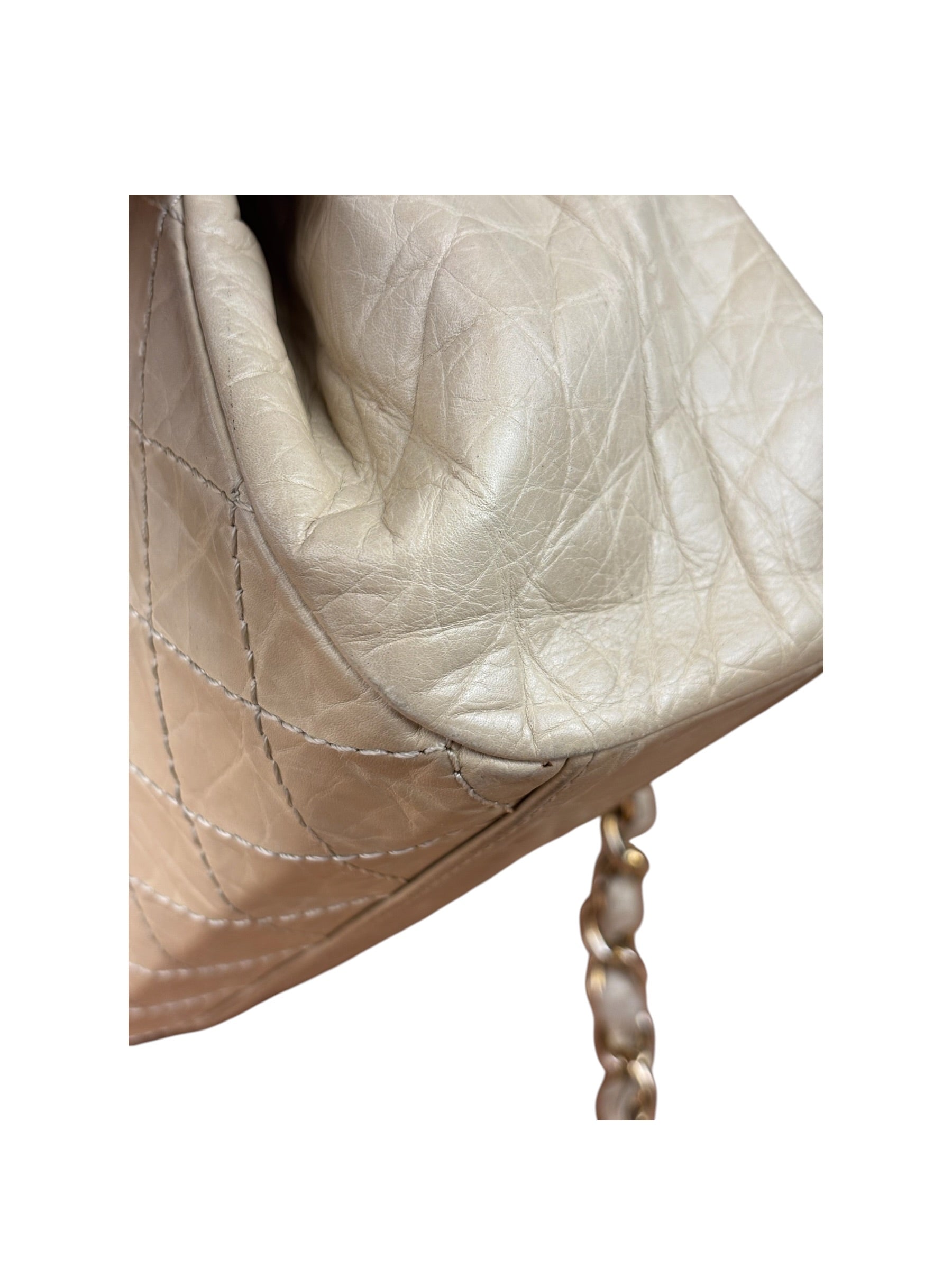 Chanel Beige Quilted Leather Accordion Double Flap Bag 2005