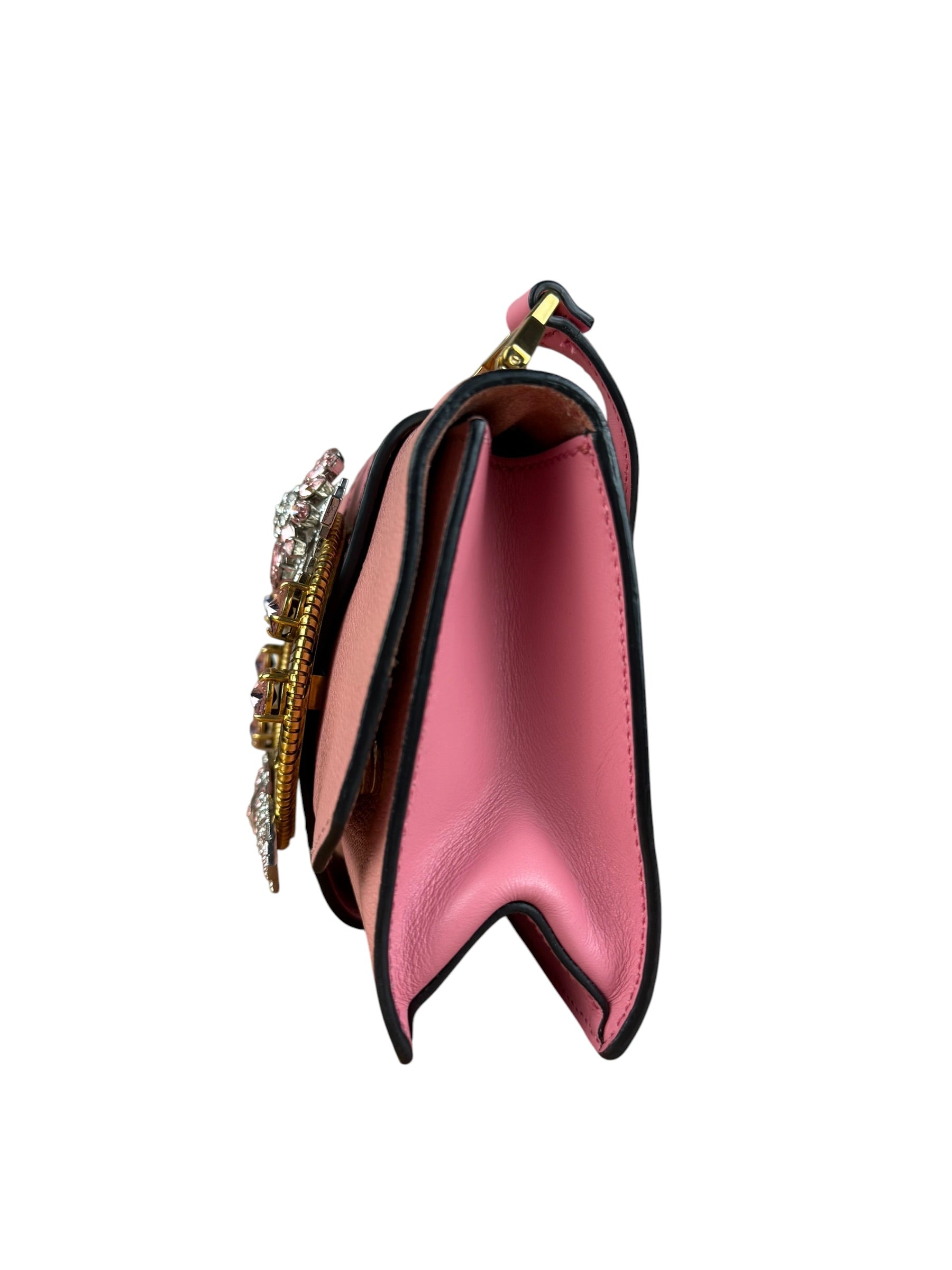 Miu Miu Pink Leather Madras Crystal Embellished Shoulder Bag
