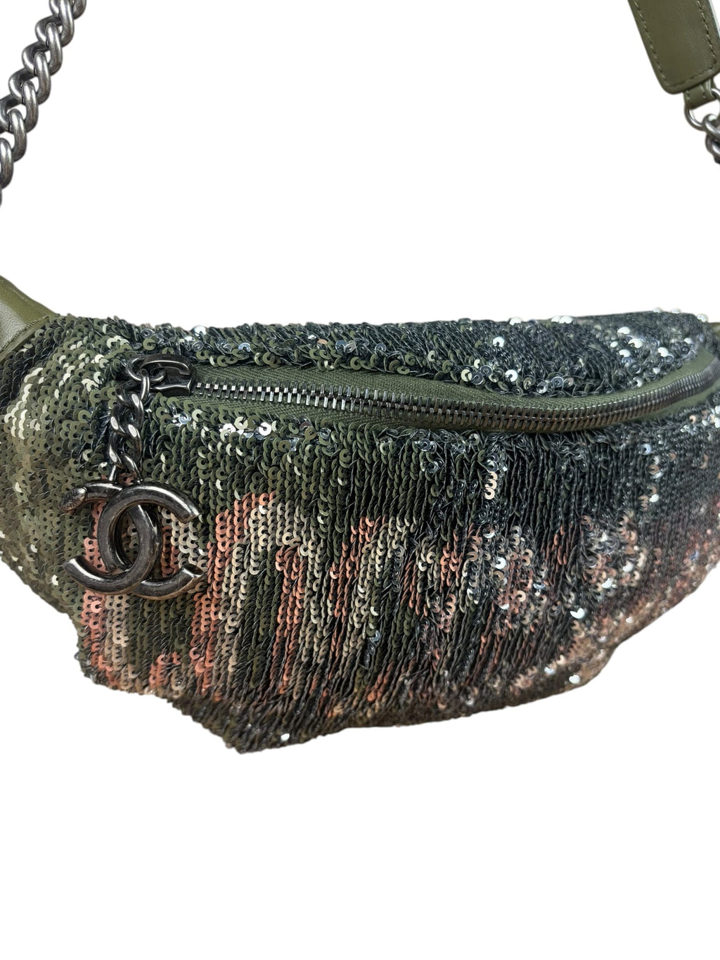 Chanel Olive Green Quilted Leather Trim Coco Cuba Fanny Pack Belt Bag 2017
