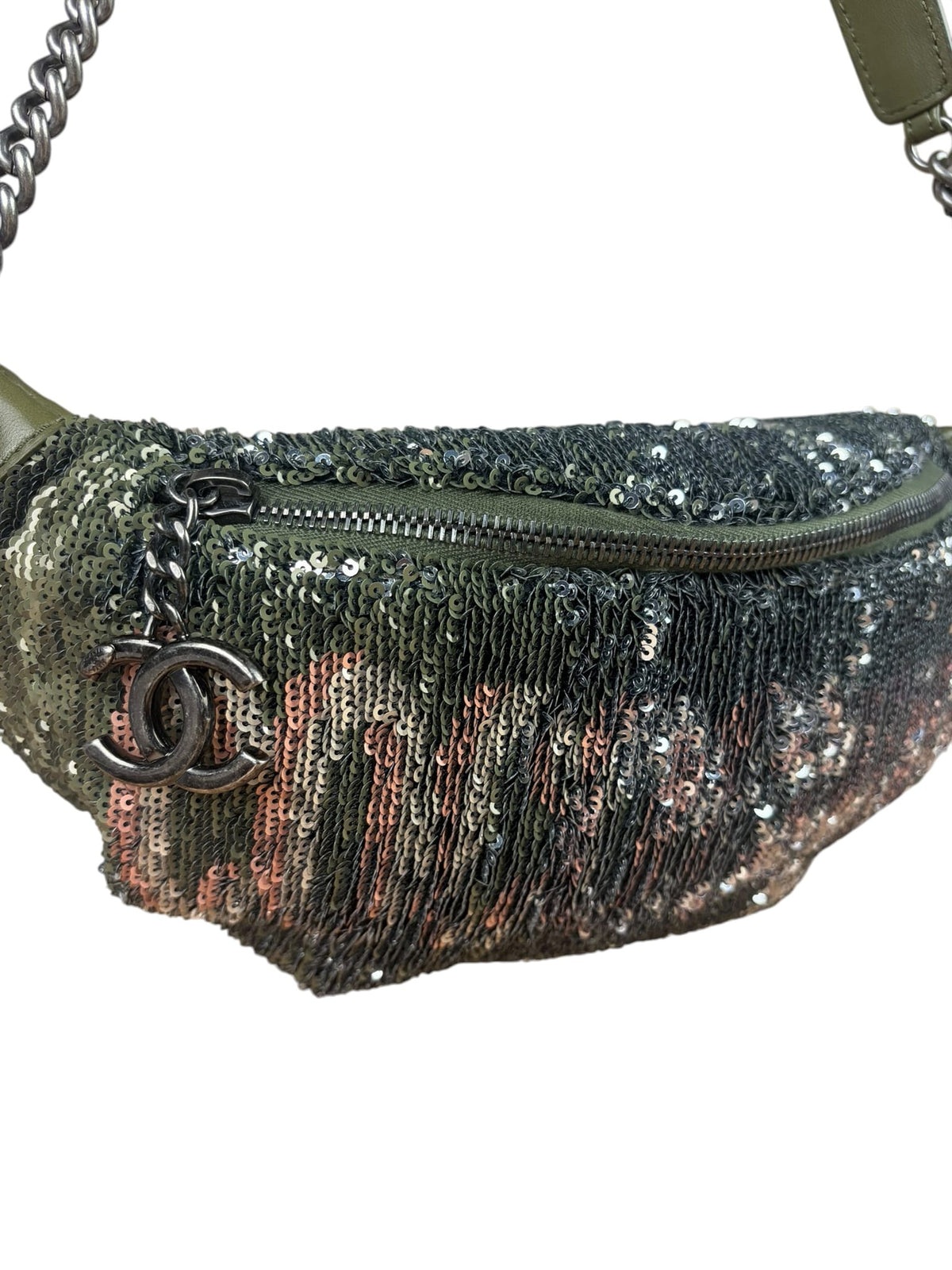 Chanel Olive Green Quilted Leather Trim Coco Cuba Fanny Pack Belt Bag 2017