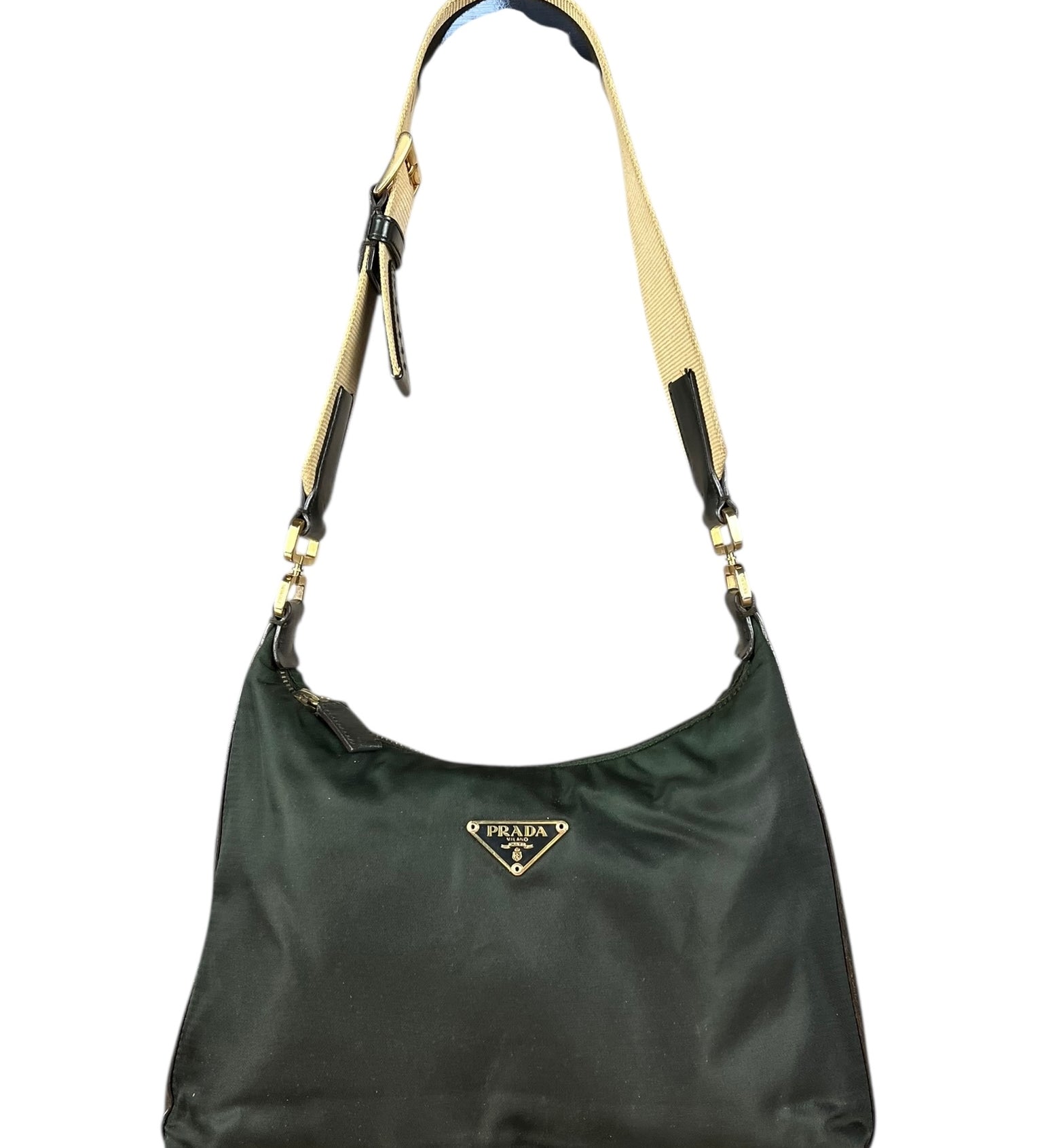 Prada Shoulder Bag Green Canvas Strap