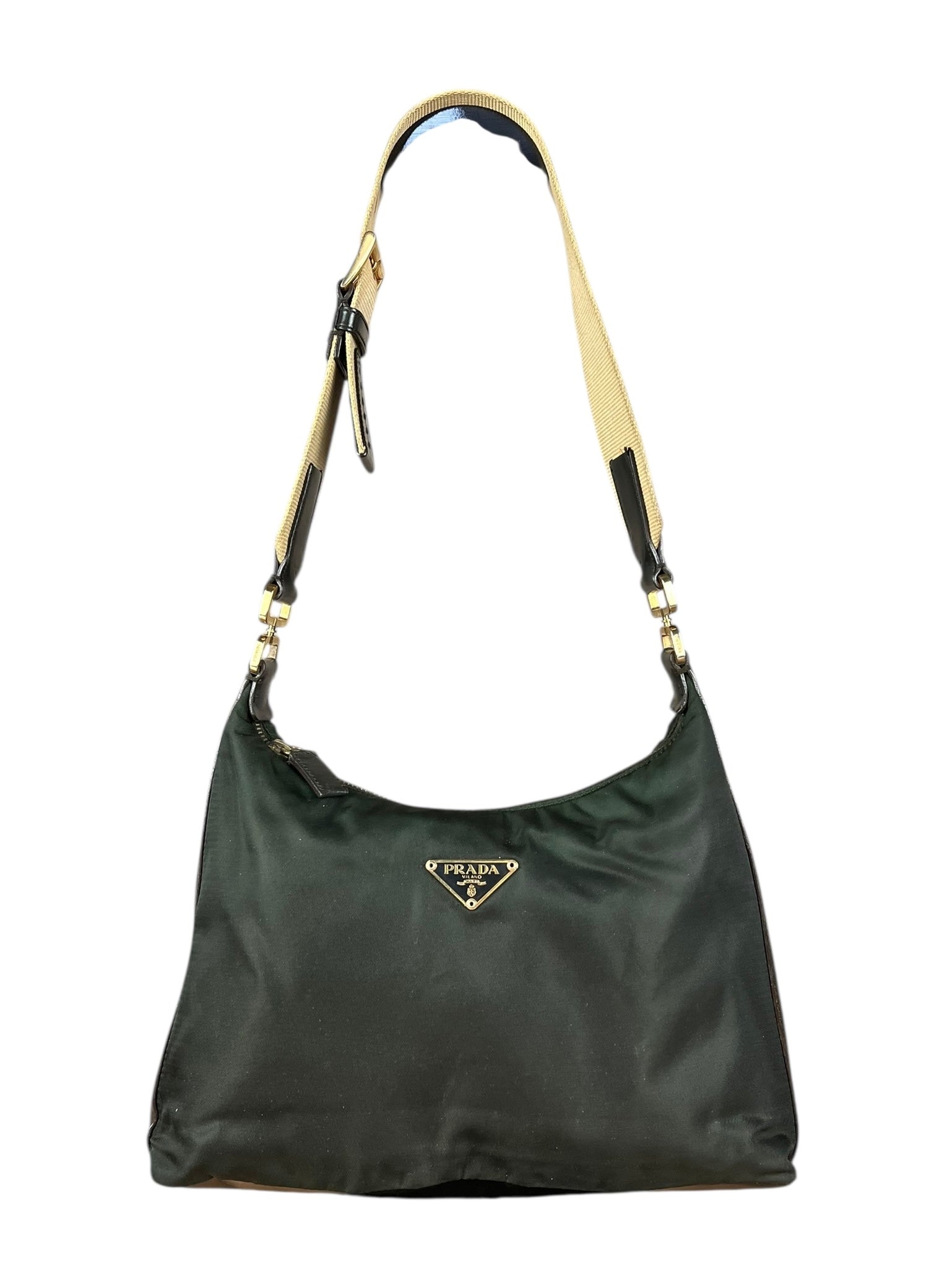 Prada Shoulder Bag Green Canvas Strap