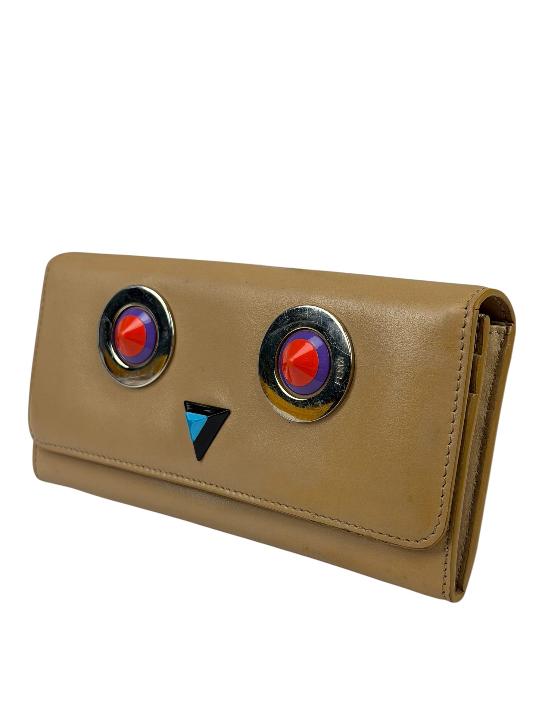 Fendi Beige Monster Face Leather Long Wallet