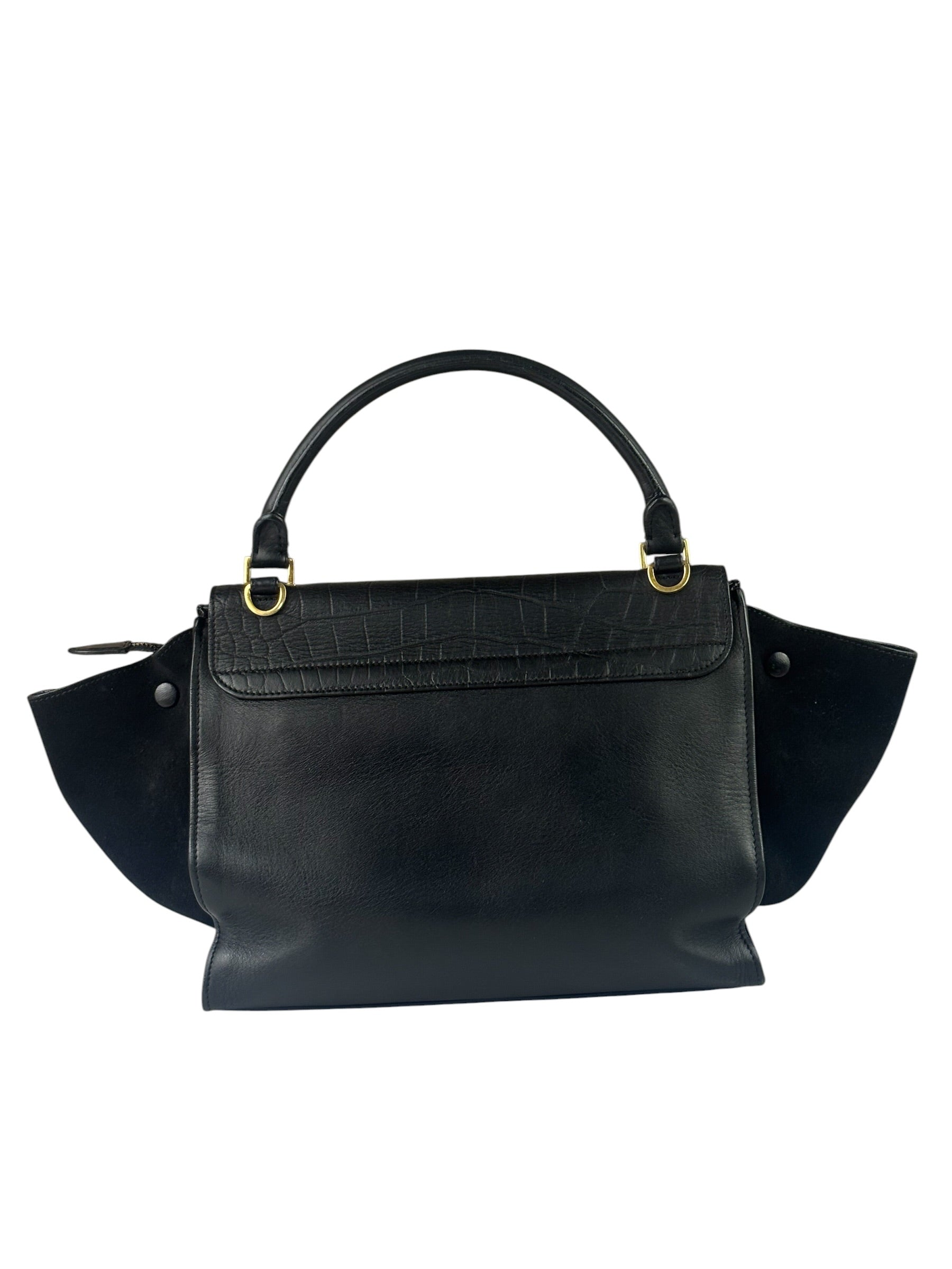 Celine Black Suede/Crocodile Embossed Leather Trapeze Two-Way Bag
