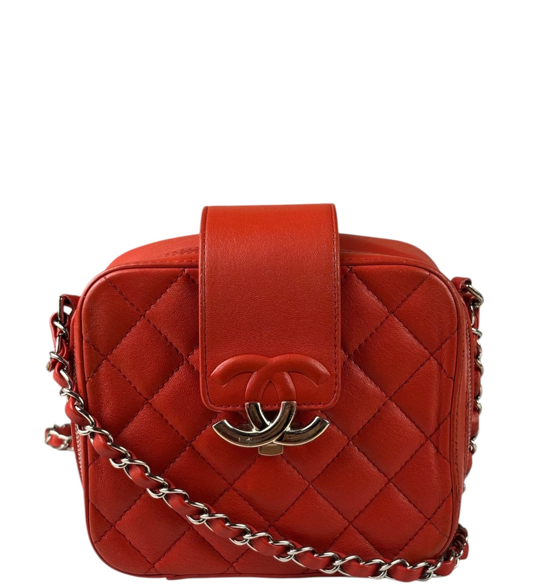 Chanel Red Quilted Lambskin Nano CC Box Camera Bag 2018