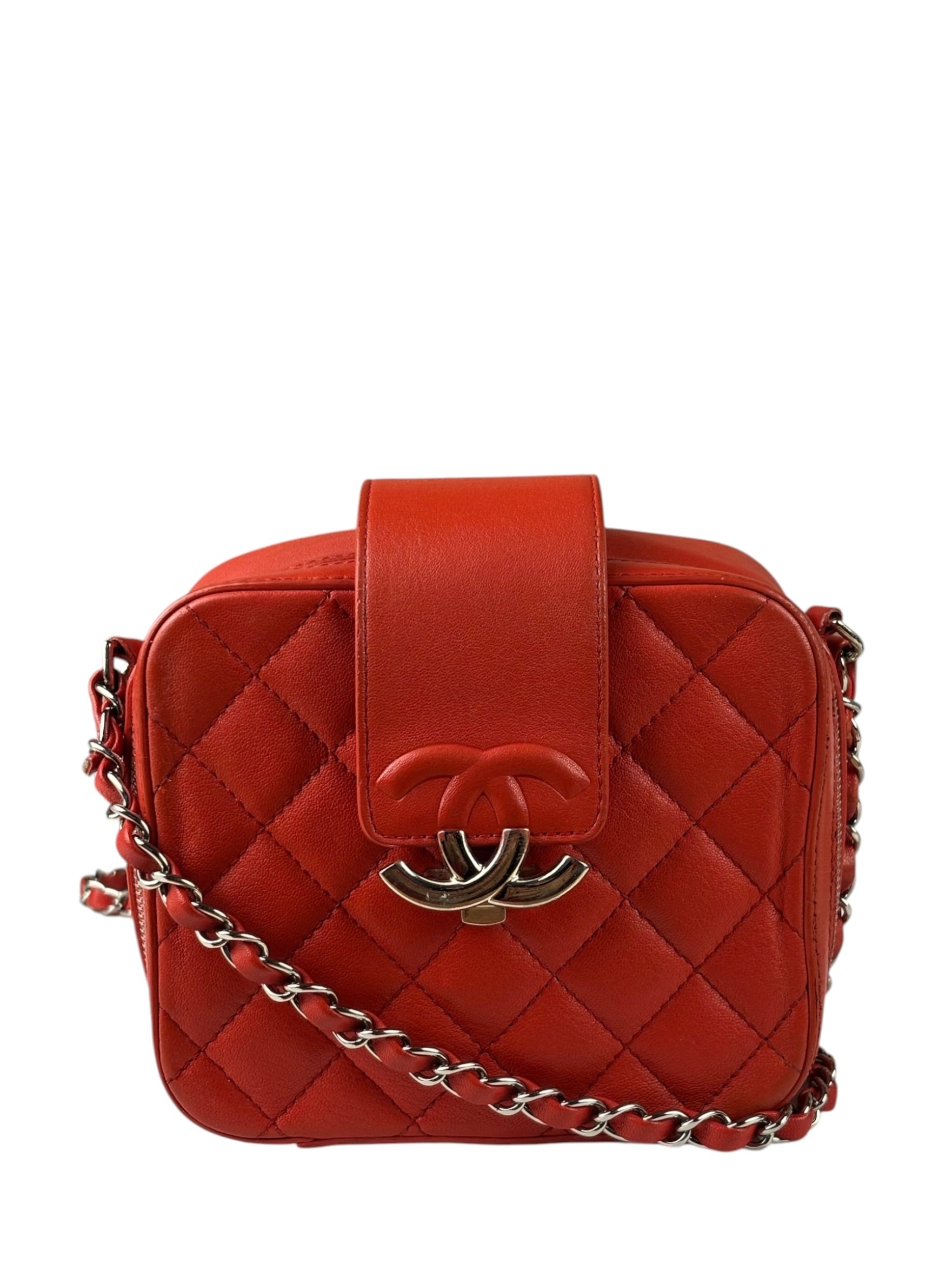 Chanel Red Quilted Lambskin Nano CC Box Camera Bag 2018