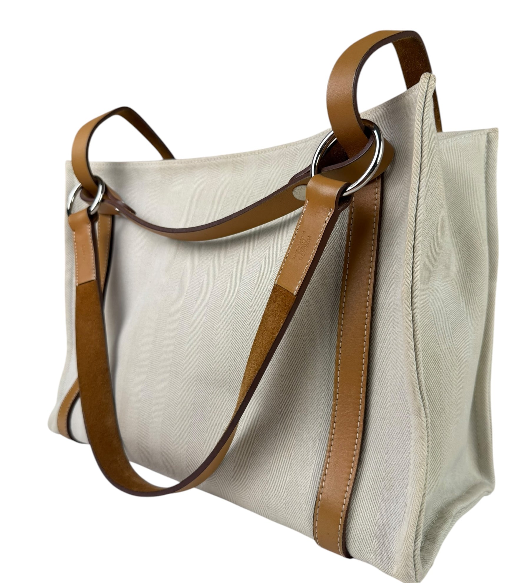 Hermes Beige/Brown Leather Trim Cabalicol Tote