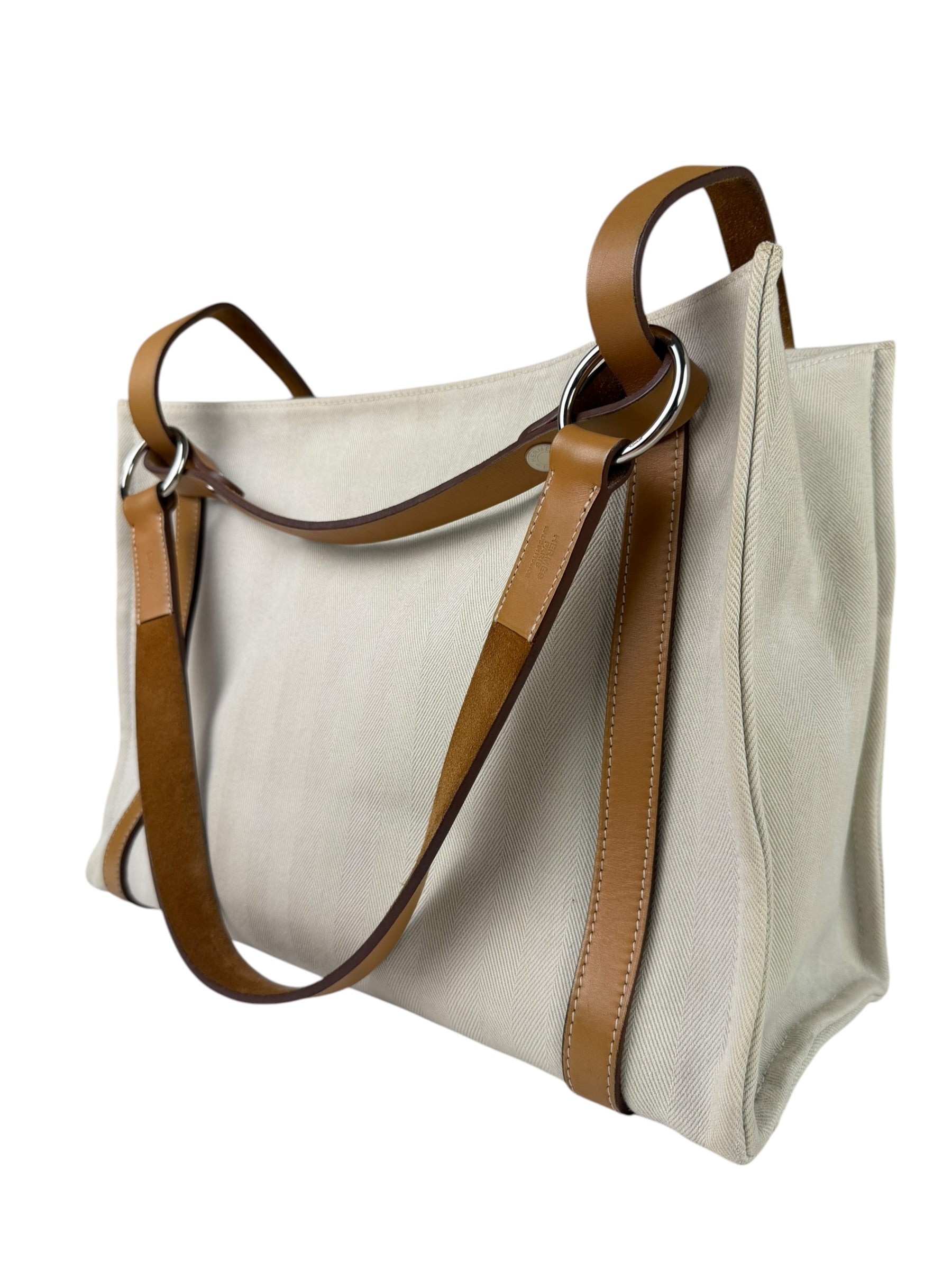 Hermes Beige/Brown Leather Trim Cabalicol Tote
