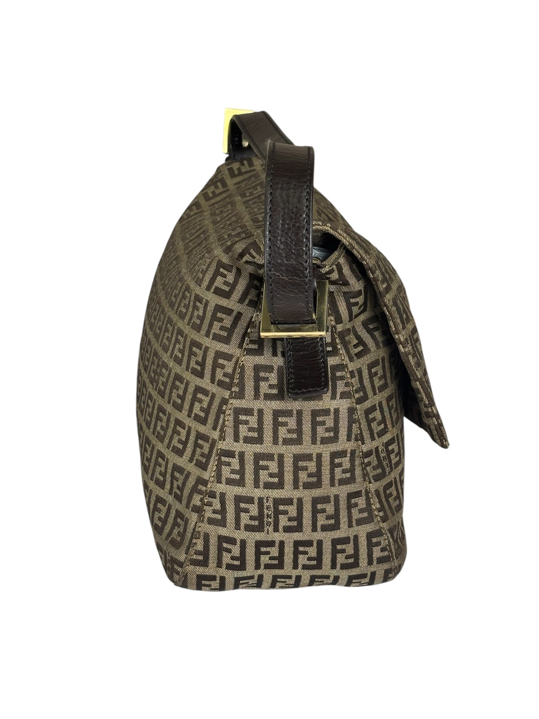 Fendi Brown Leather Trim Zucca Mamma Baguette