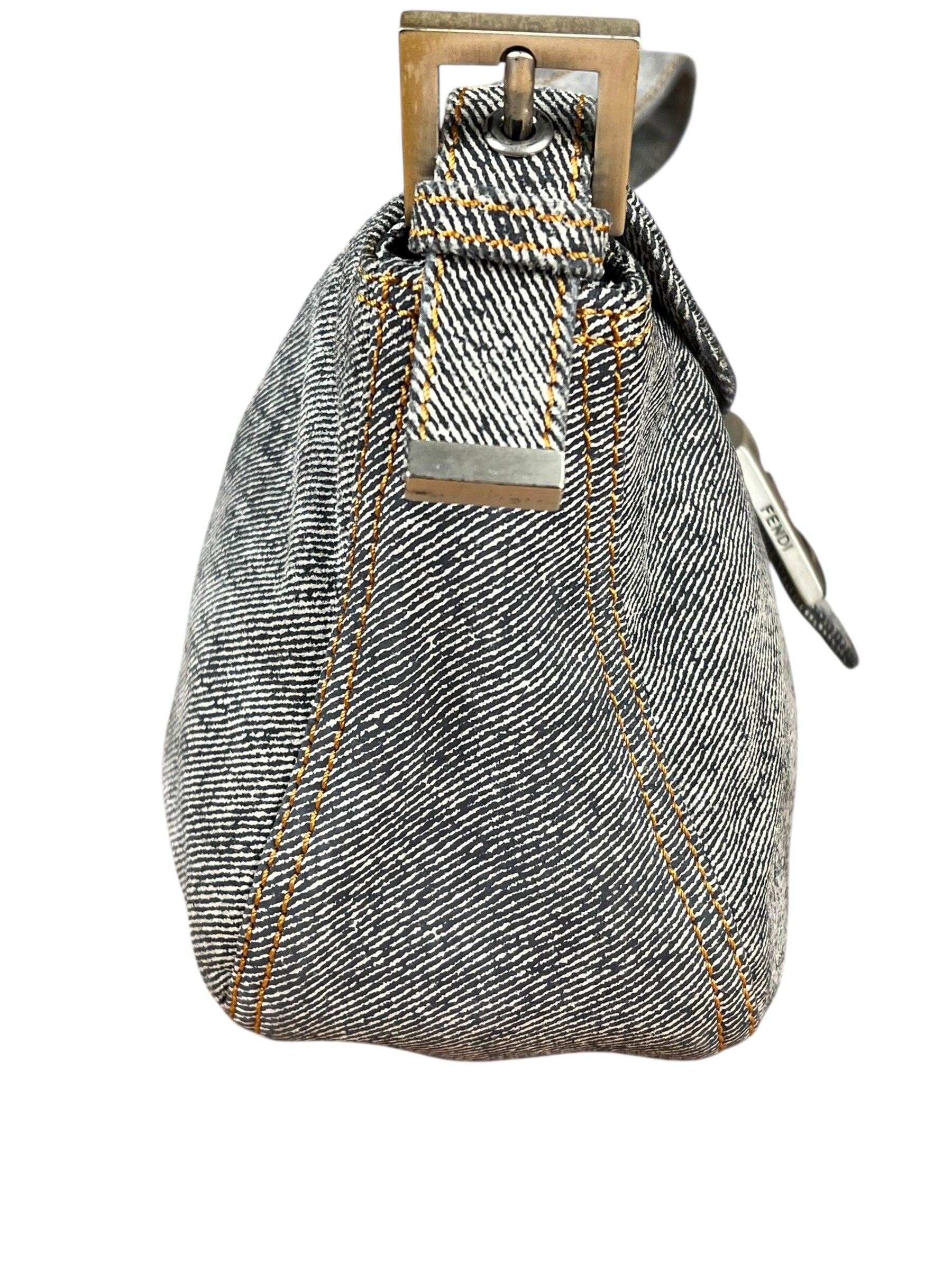 Fendi Light Denim Toned Canvas Baguette Shoulder Bag