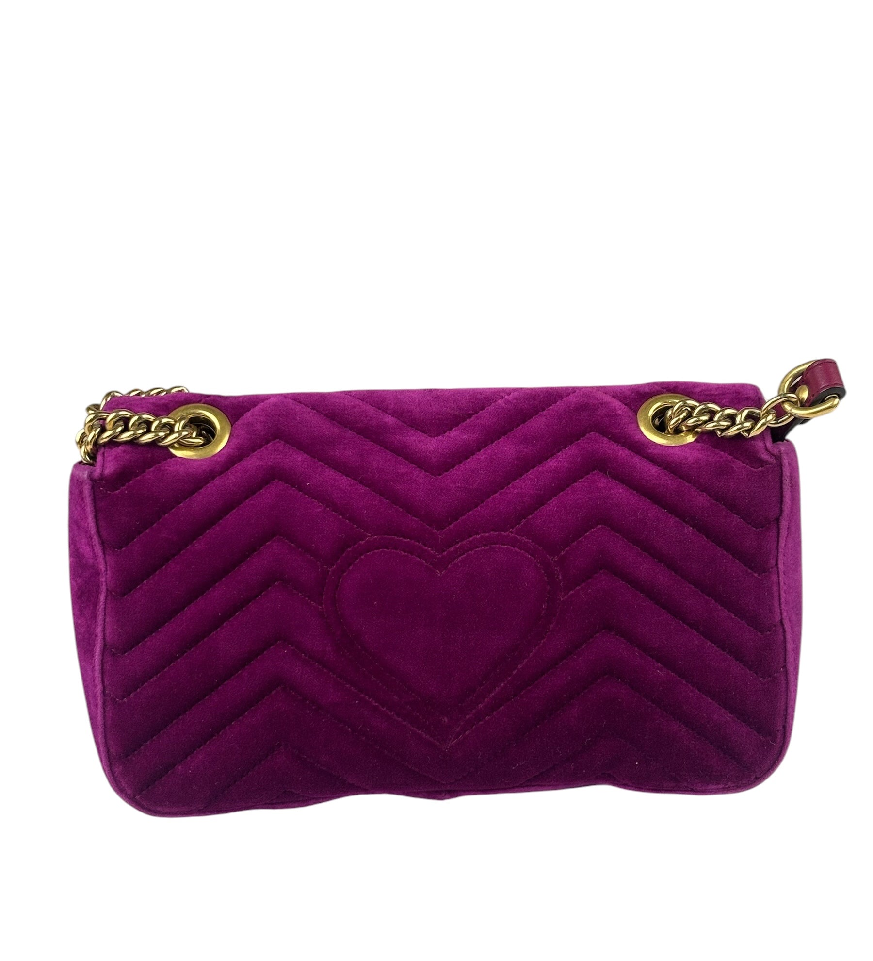 Gucci Magenta Velvet Marmont Matelasse Shoulder Bag
